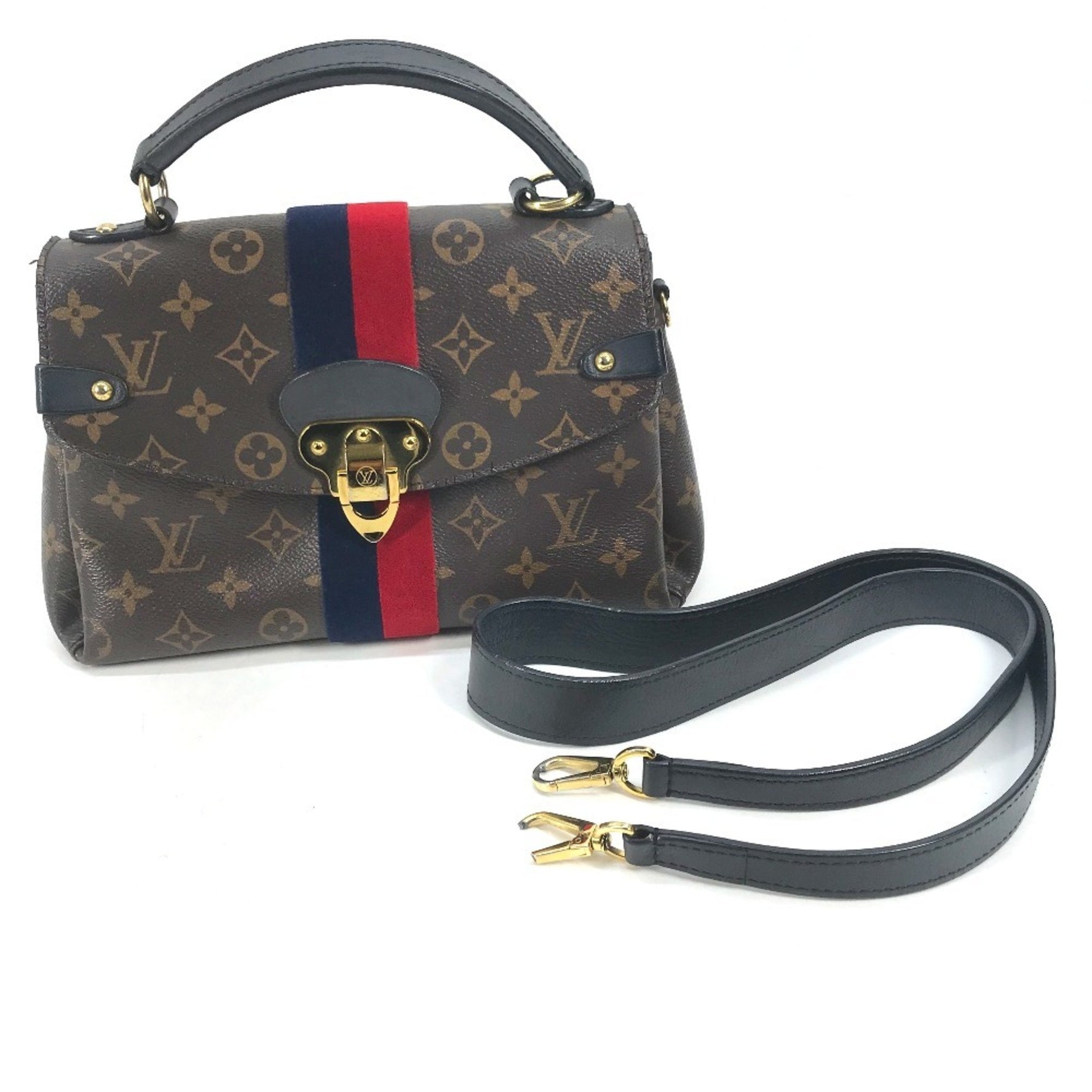 LOUIS VUITTON M43867 Monogram Georges BB Tote Bag, Striped, 2-Way Shoulder Handbag, Canvas, Women's, Brown