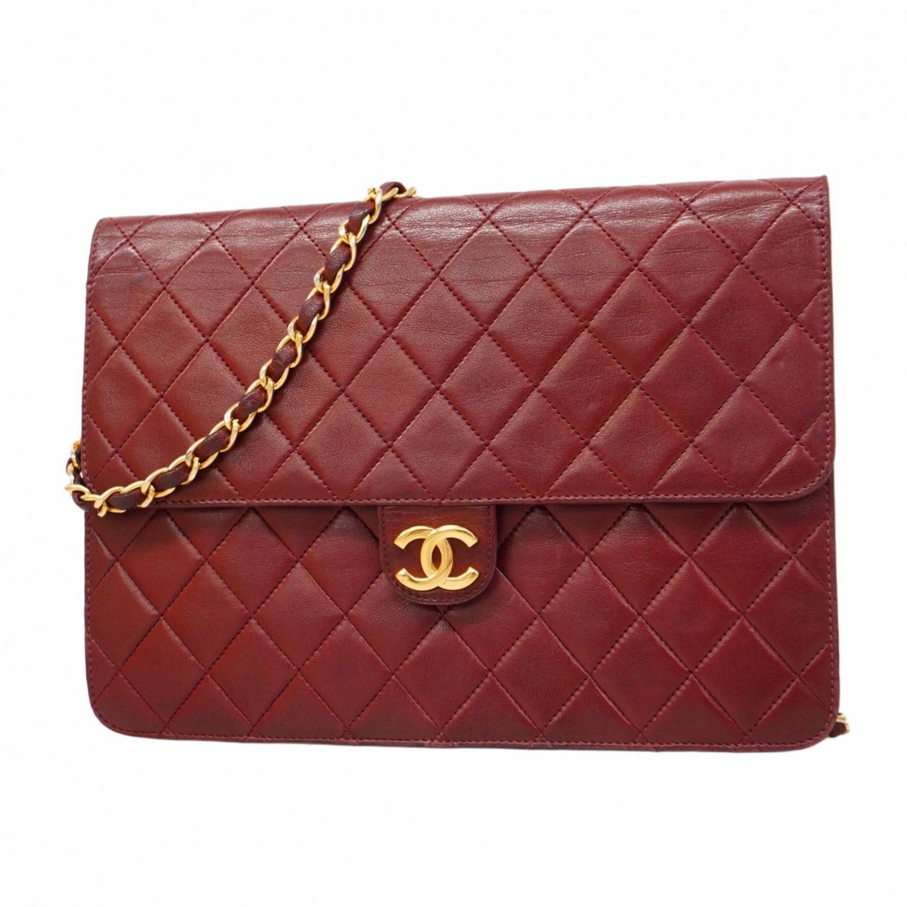 Chanel Matelasse Shoulder Bag with Chain Bag, Lambskin, Bordeaux, Women's
