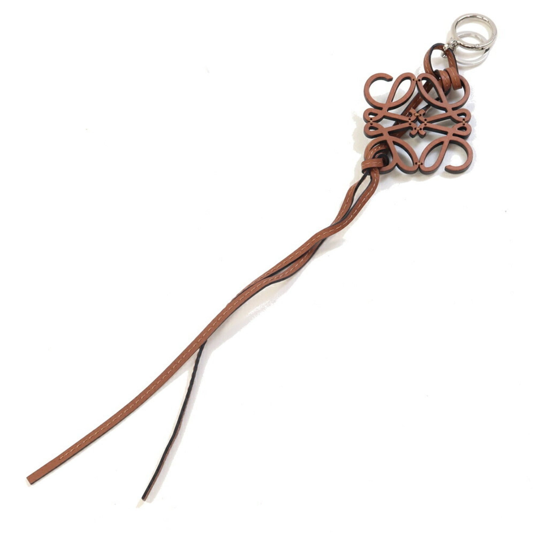 LOEWE Anagram Bag Charm Tan Leather Keychain Key Ring