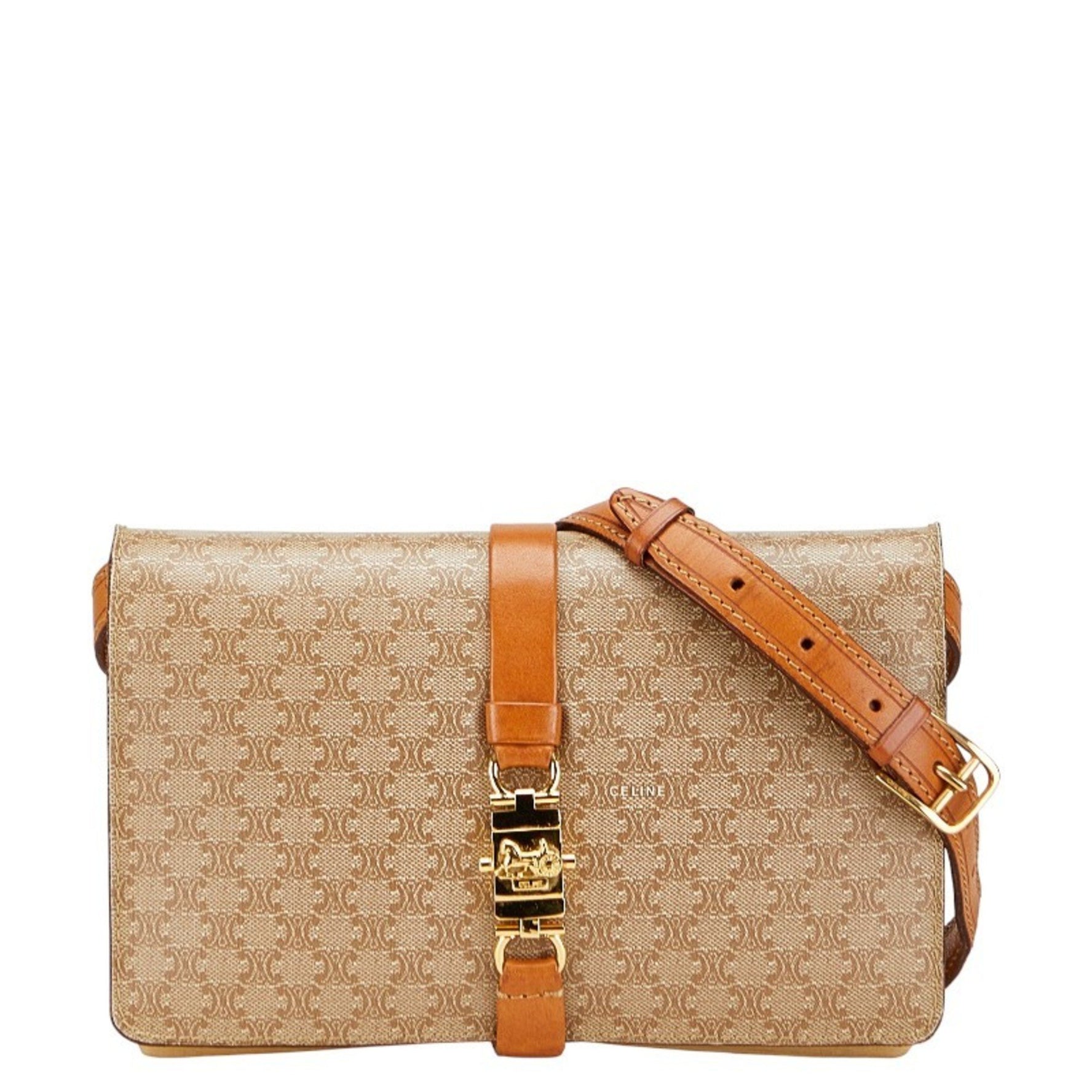 Celine Macadam Shoulder Bag in Beige and Brown PVC Leather .
