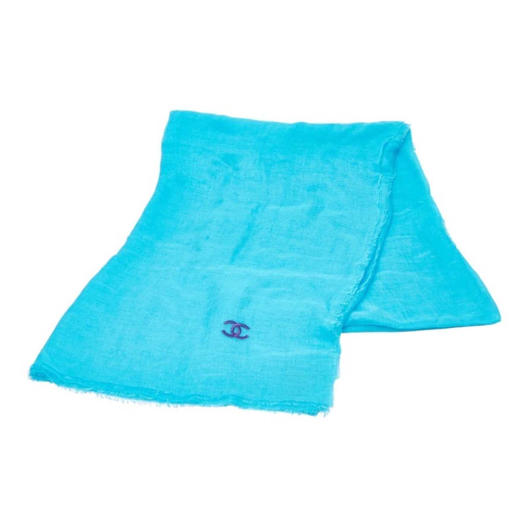 Chanel Coco Mark Embroidered Stole, Light Blue, Modal and Cashmere