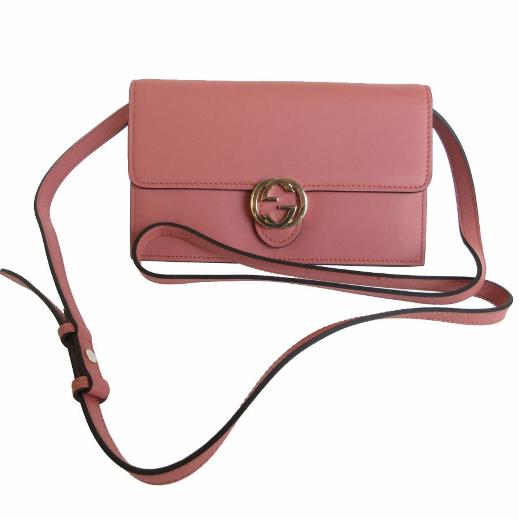 GUCCI Shoulder Bag Wallet Interlocking G Leather Pink Beige Light Gold Women's s0211f