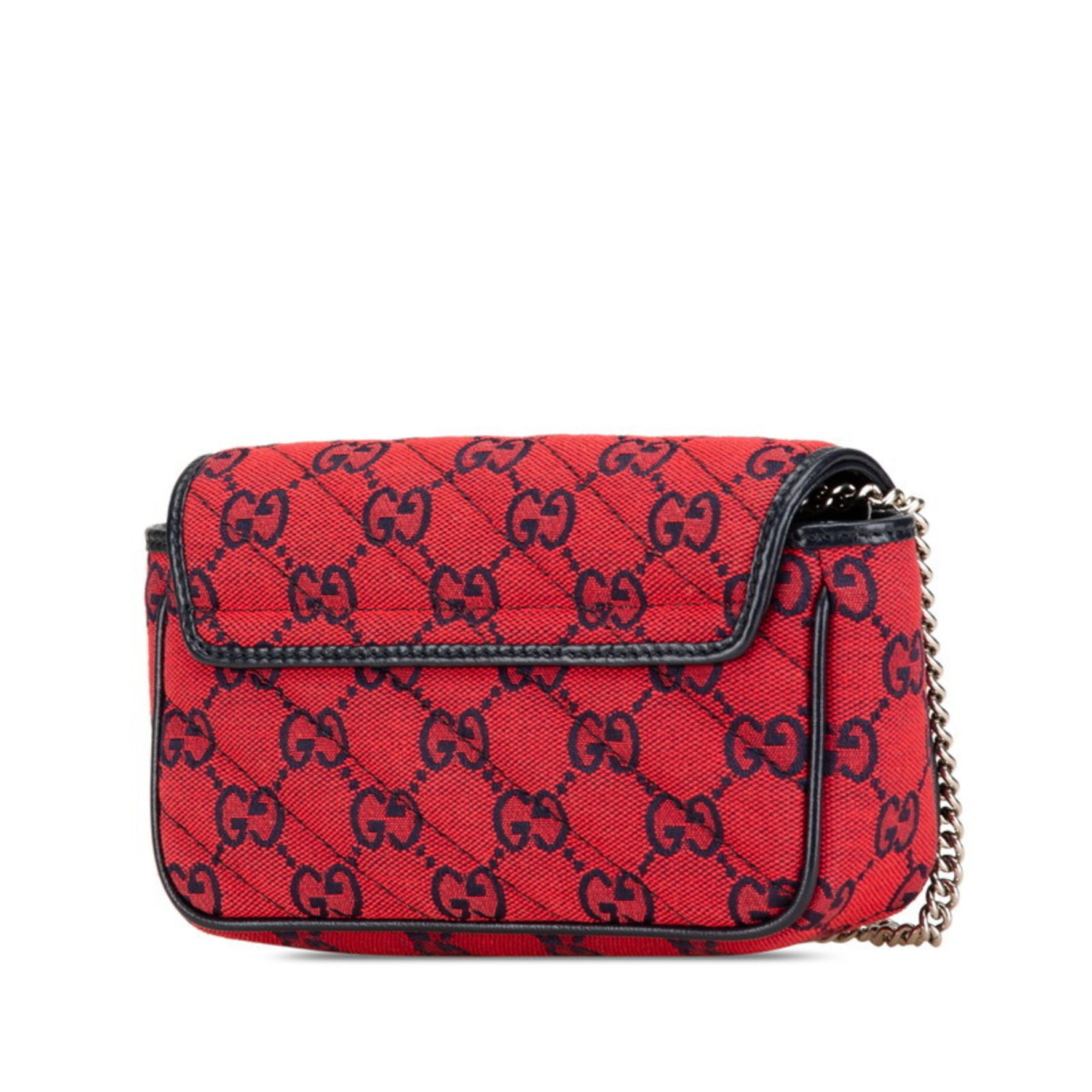 Gucci GG Canvas Marmont Chain Shoulder Bag Red Navy Leather Women's GUCCI