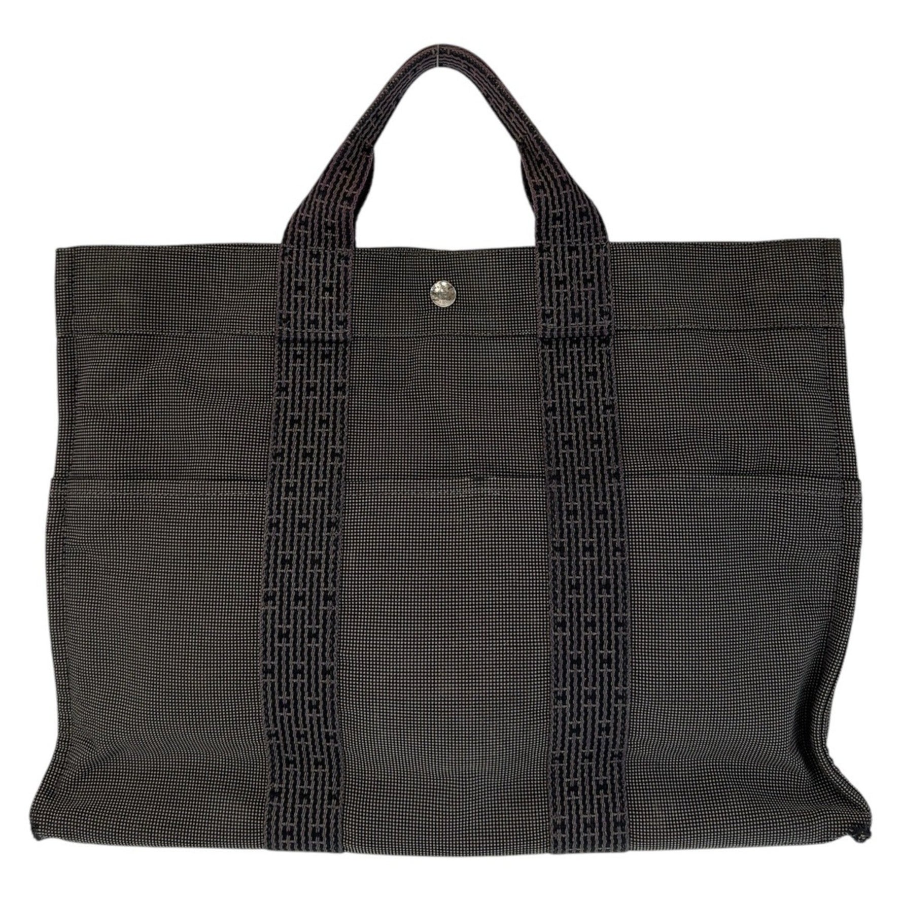HERMES Air Line MM Gray Canvas Tote Bag with Silver Hardware