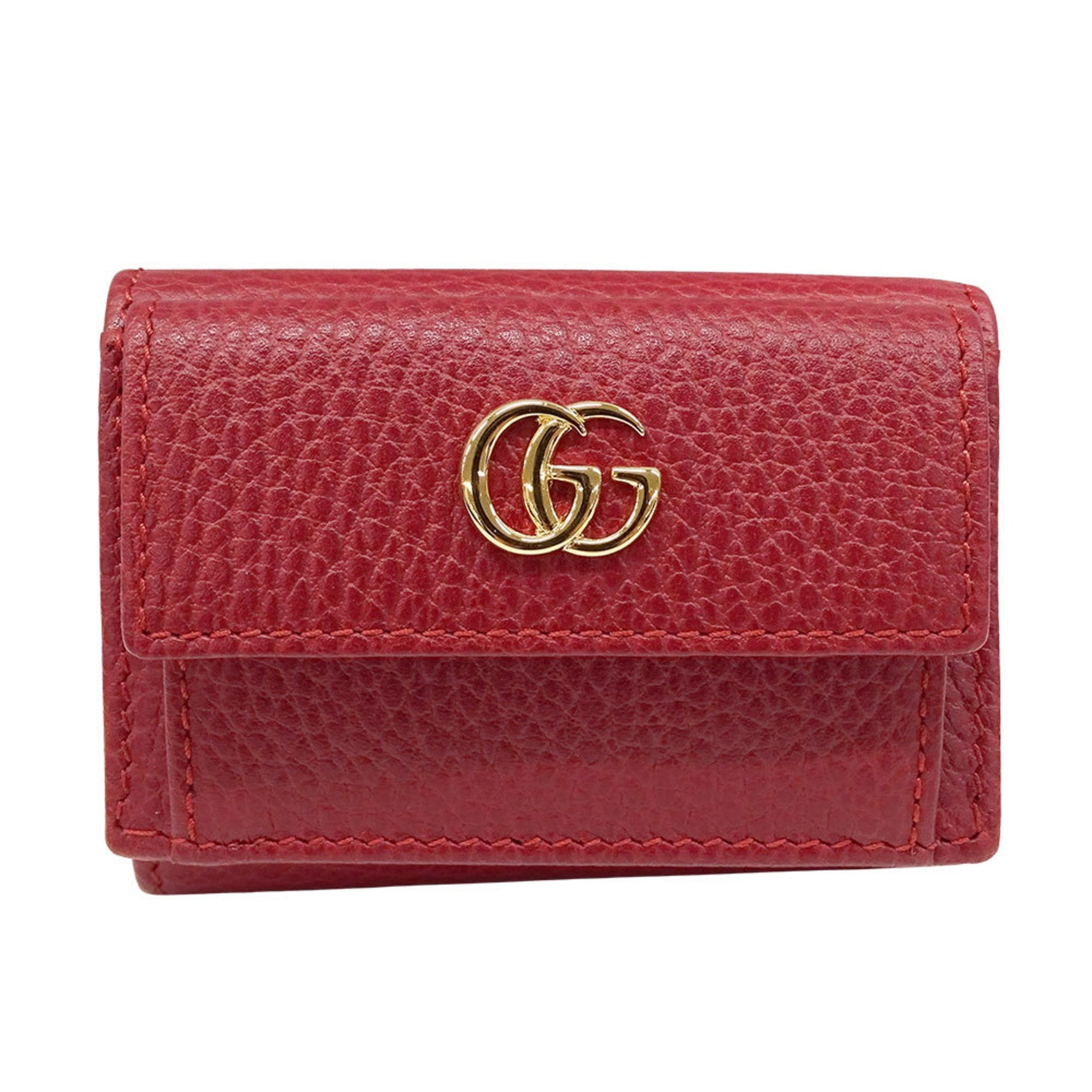 Gucci Petit Marmont Tri-fold Wallet in Red Leather - Compact Mini Wallet, Solid Color, Simple Design