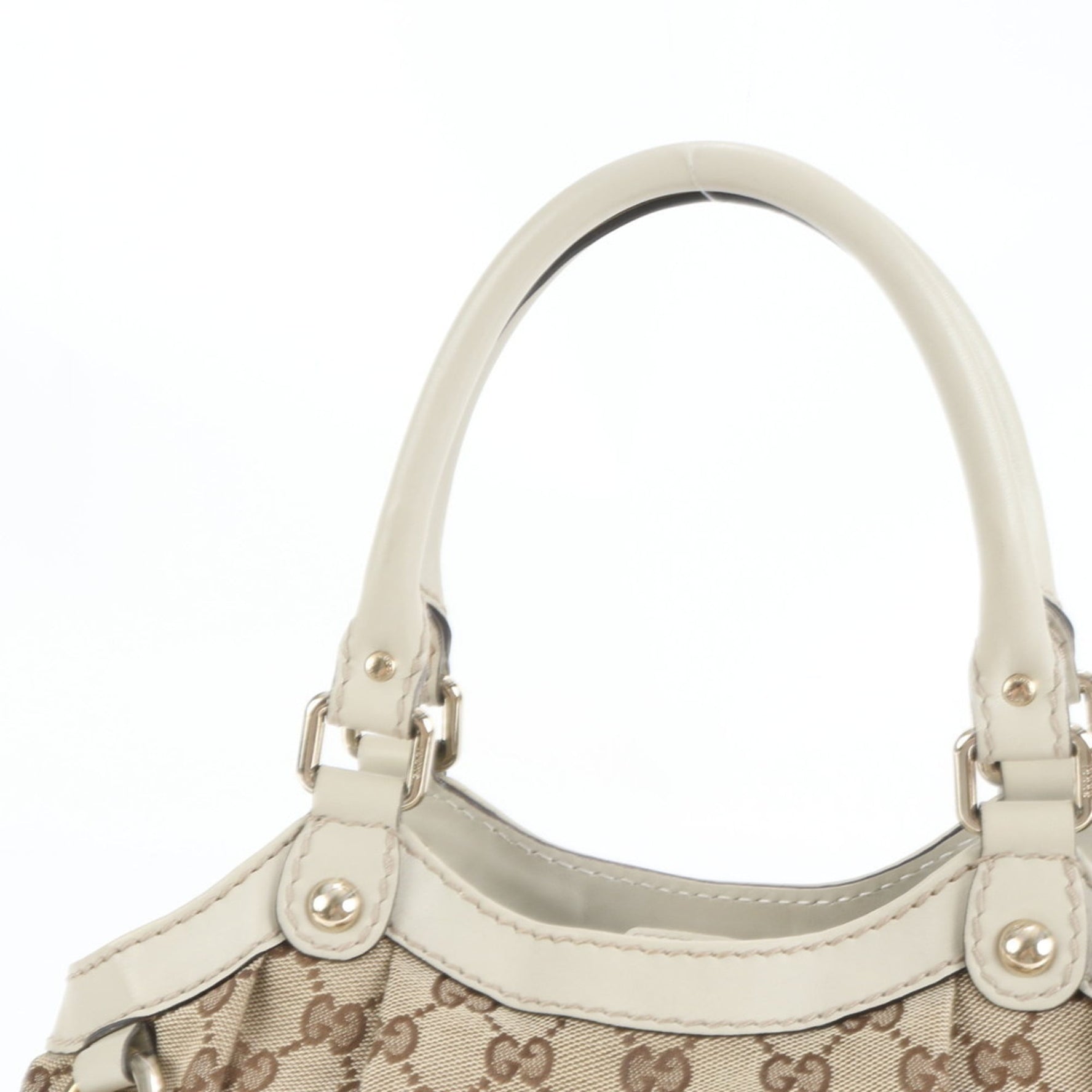 Gucci GG Canvas Sukey Leather Tote Bag Hand Beige with Gold Hardware