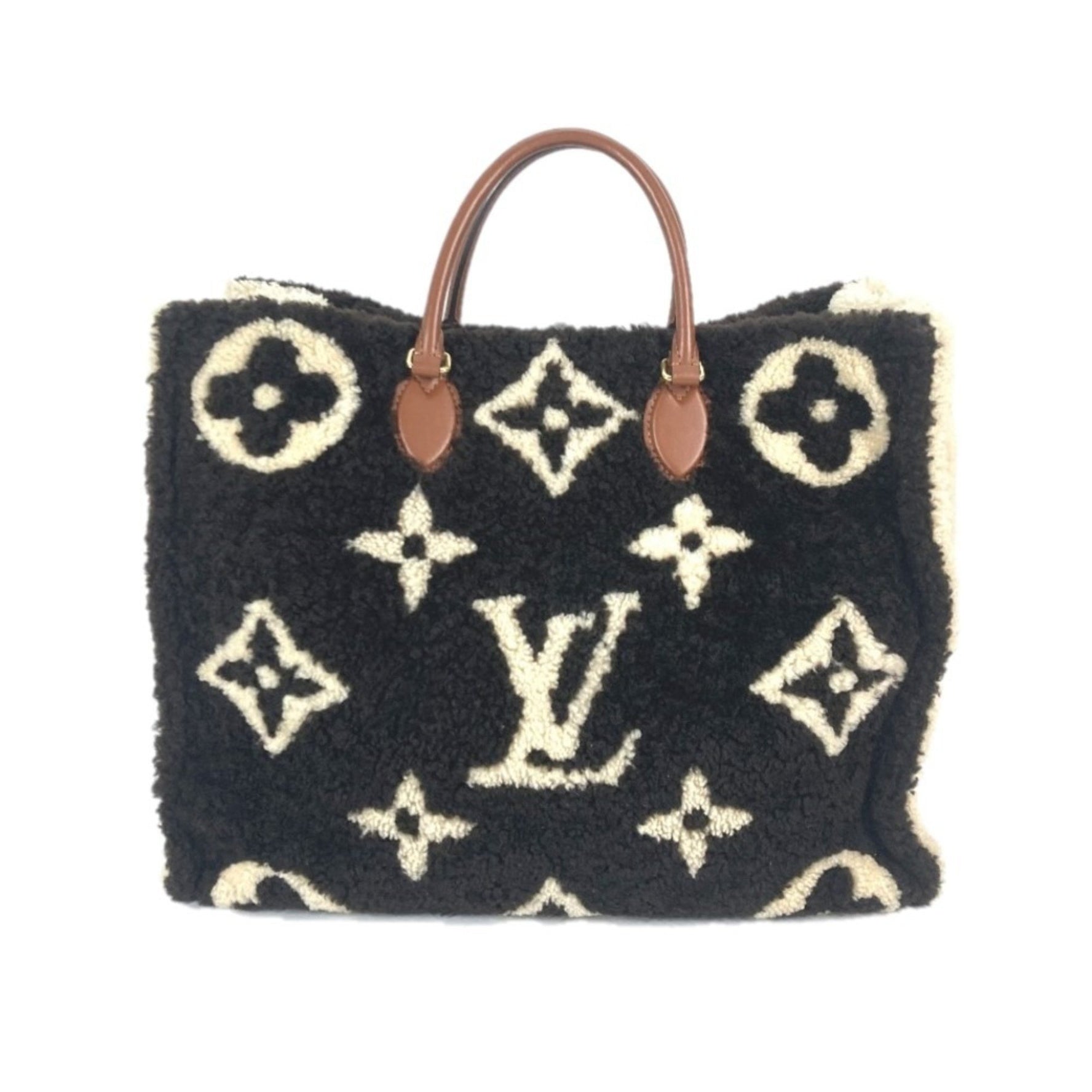 LOUIS VUITTON M55420 Monogram Teddy On the Go GM Tote Bag, 2-Way Fur Shoulder Leather, Women's, Brown