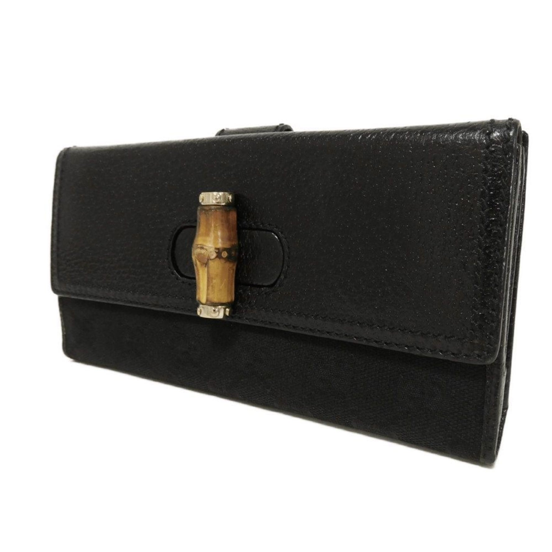 GUCCI Long Wallet Bamboo Turnlock Continental Flap GG Canvas Men's