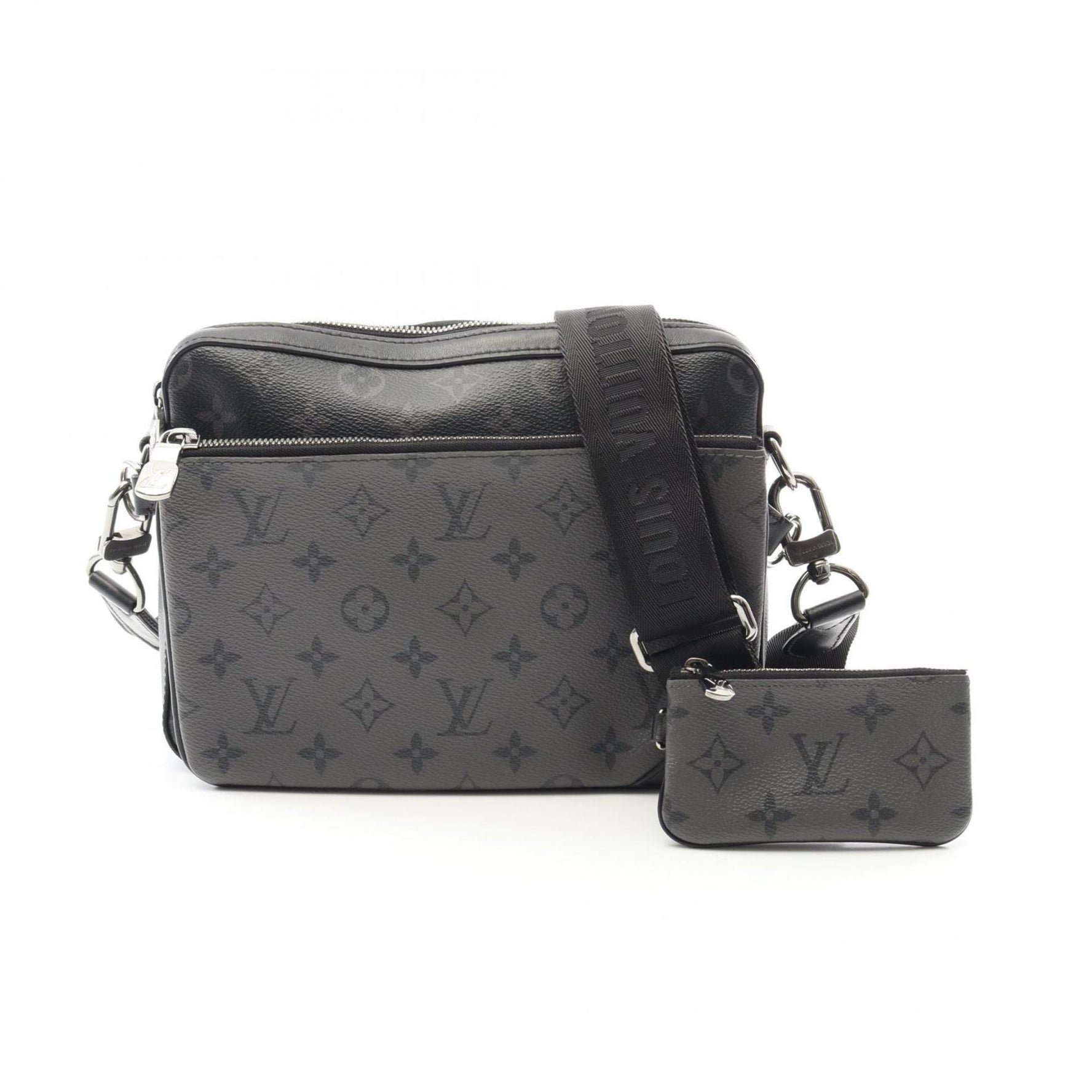 LOUIS VUITTON Trio Shoulder Bag Coated Canvas Leather Monogram Eclipse Reverse Black Grey