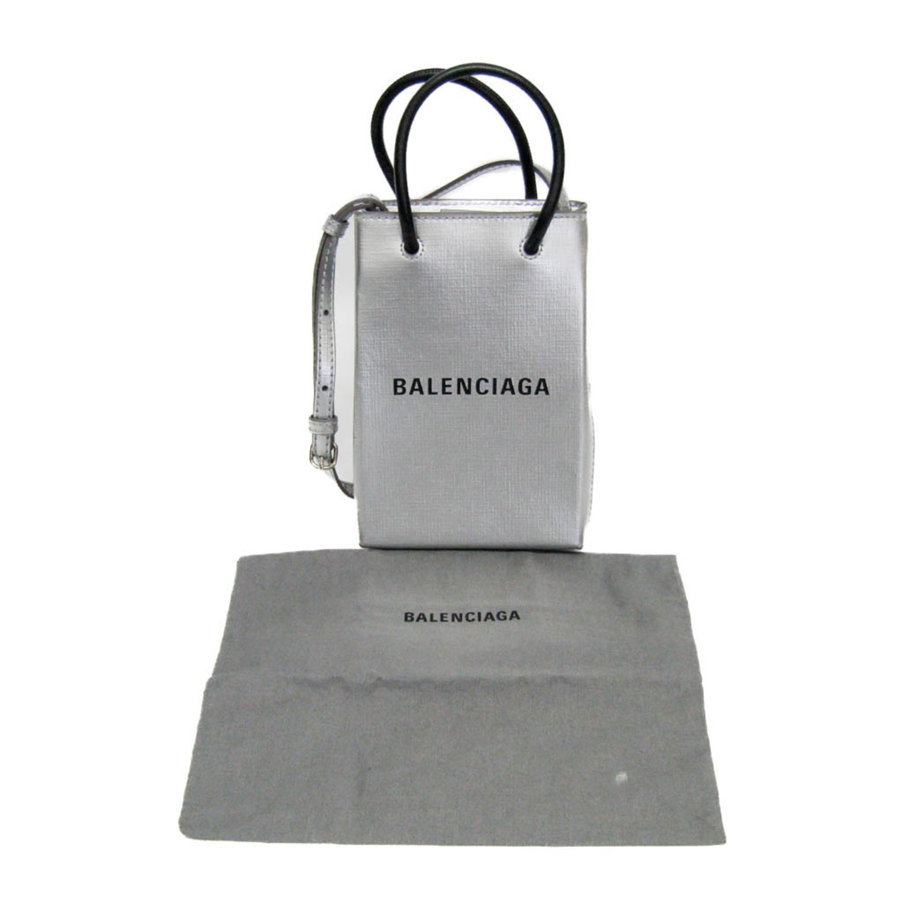 Balenciaga Shopping Phone Holder Shoulder Mini Bag Women,Men Leather Shoulder Bag Silver
