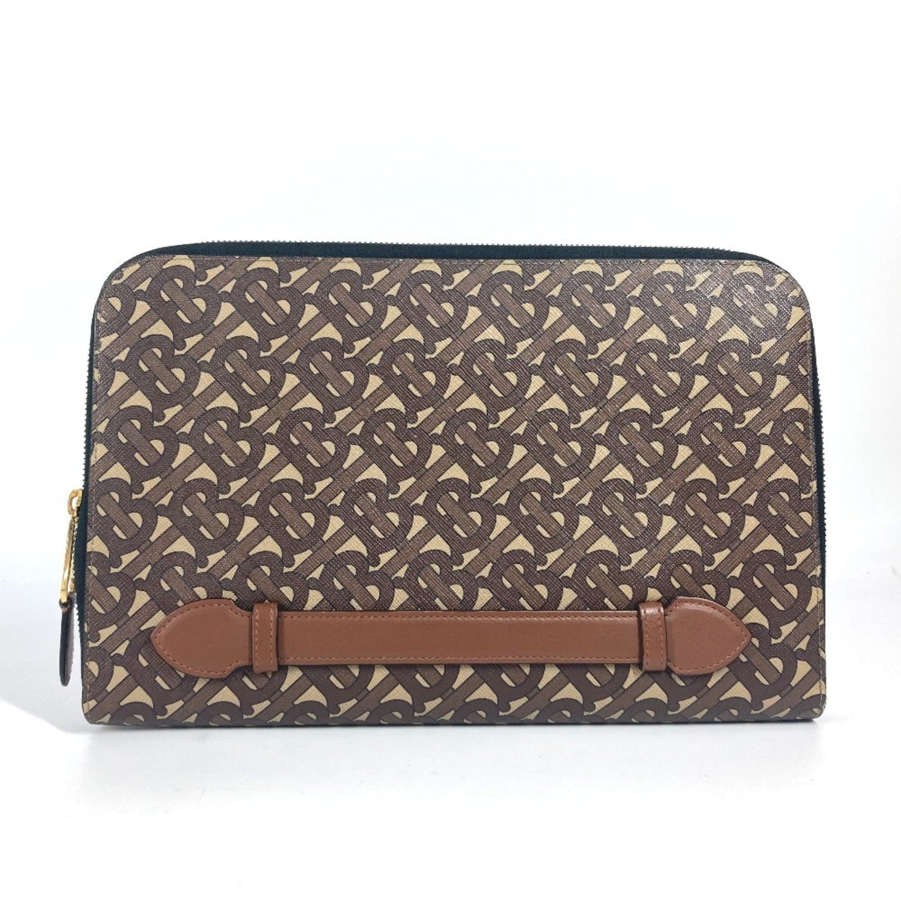 BURBERRY TB logo bag, second pouch, clutch leather, canvas, men's, women's, brown