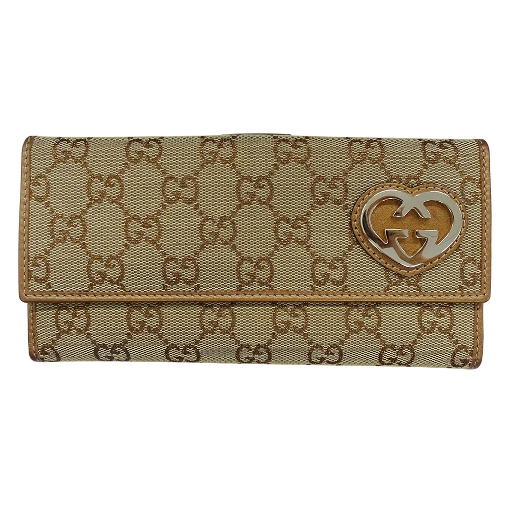 Gucci Long Wallet in GG Canvas with Lovely Heart Design and Bronze