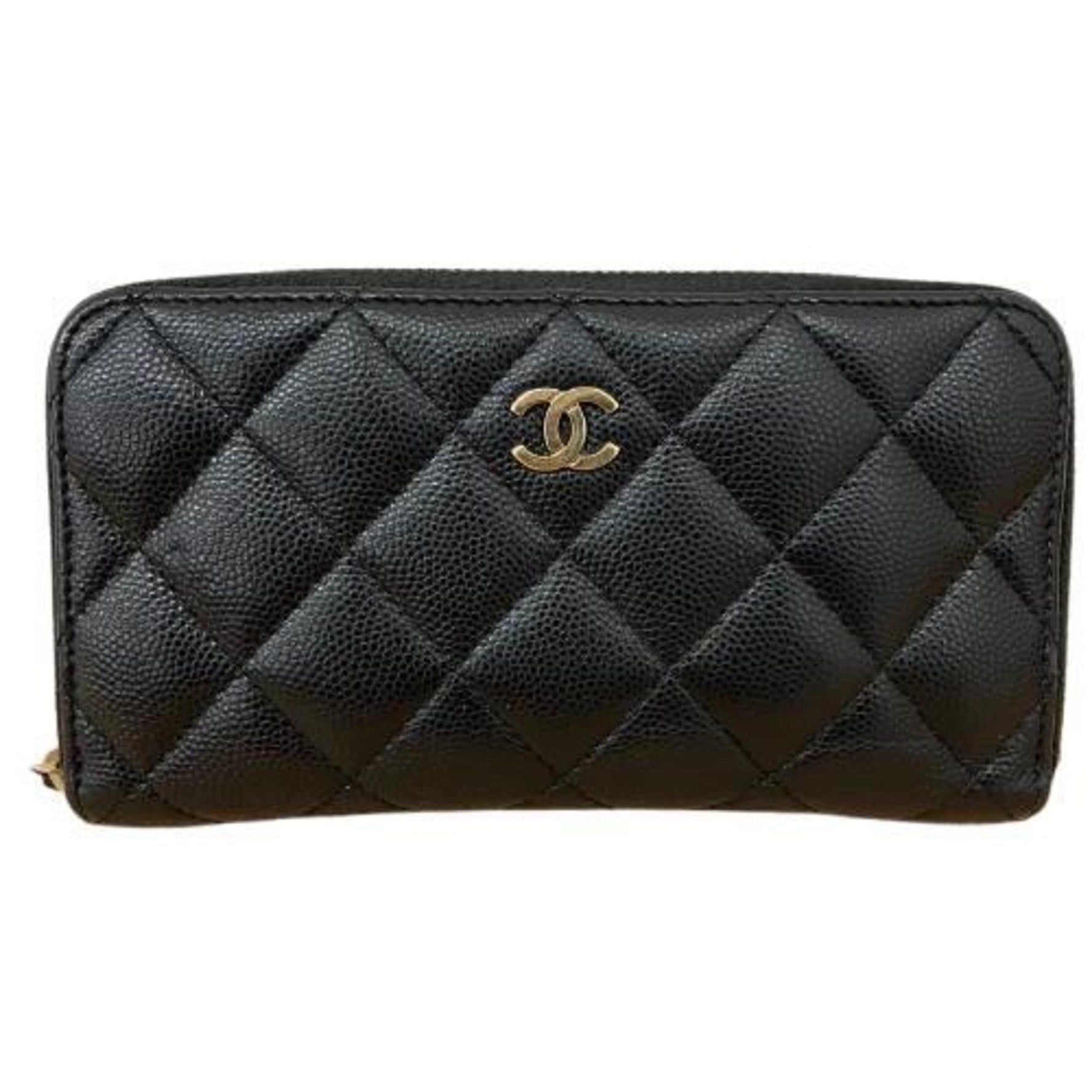 CHANEL Caviar Skin Small Zip Wallet Matelasse No. 29 Black