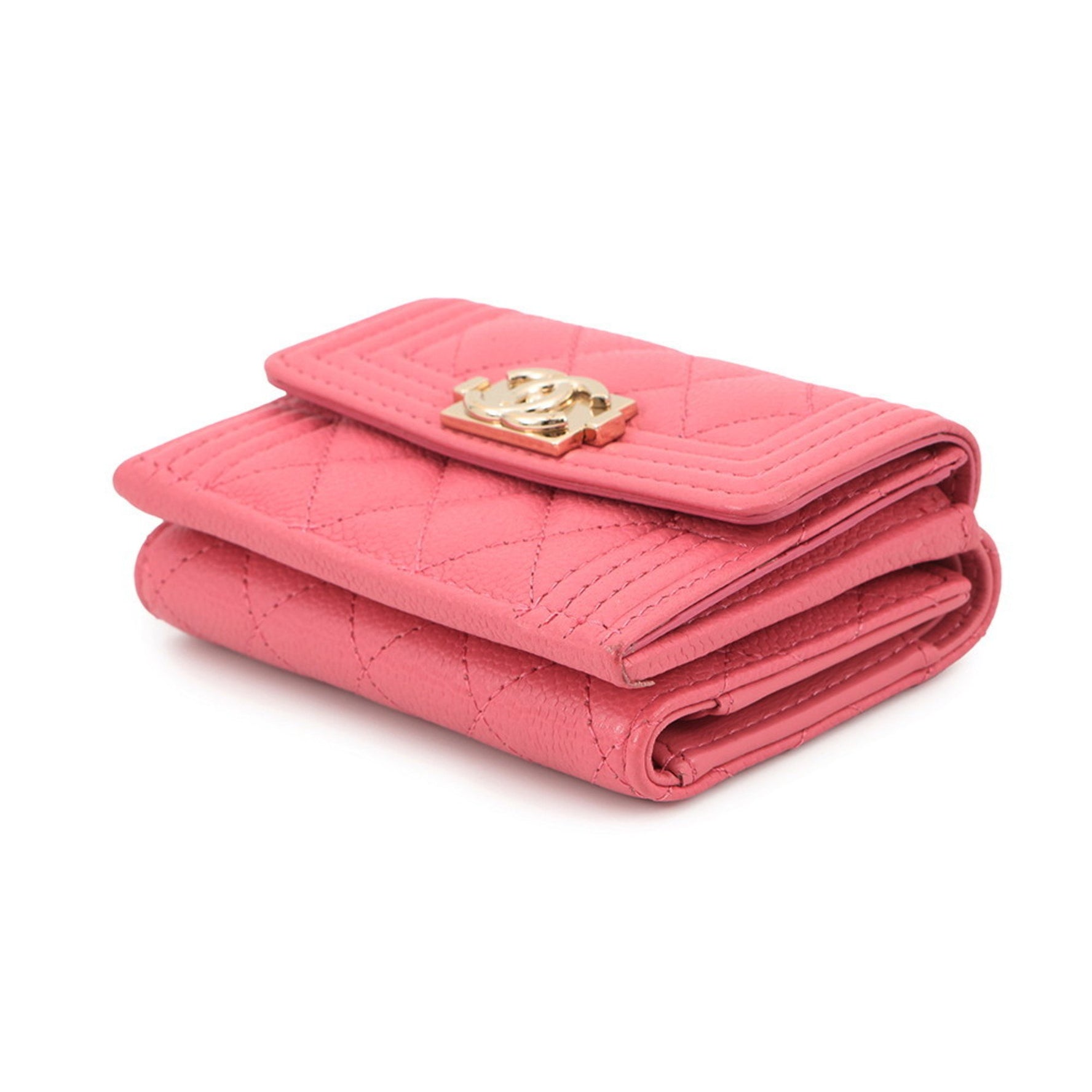 CHANEL Tri-fold Wallet with Coco Mark and Matelasse Design, Boy Compact