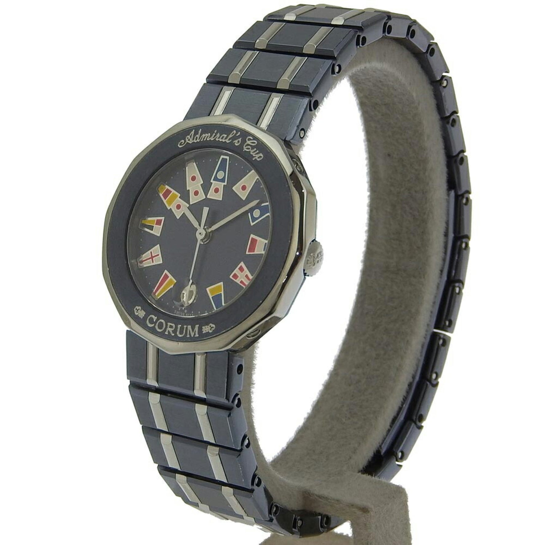 CORUM Admirals Cup Watch 39.610.30 V050 Stainless Steel x Gun Blue Swiss Made Navy Silver Quartz Analog Display Dial Ladies