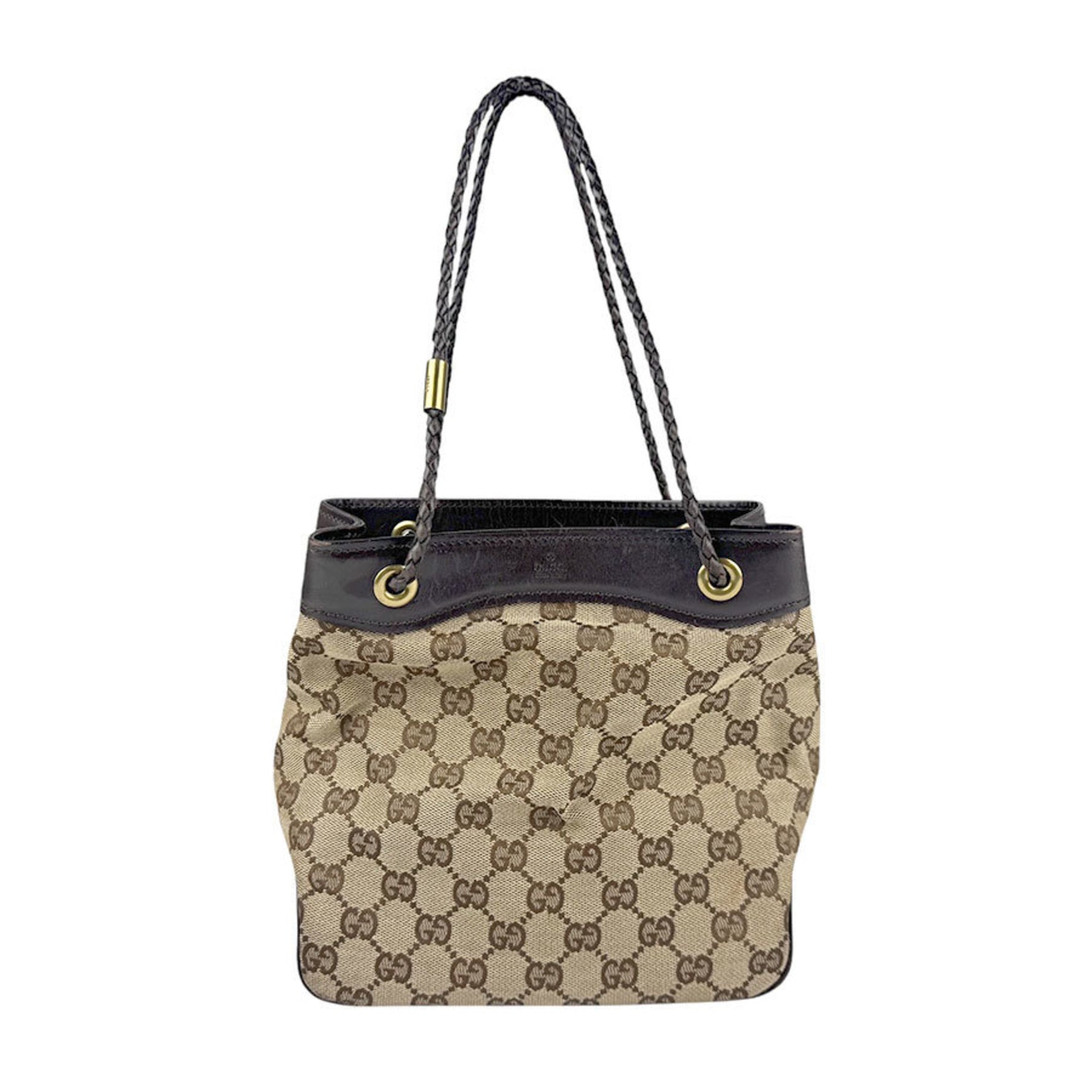 GUCCI Handbag GG Canvas Leather Beige Brown Gold