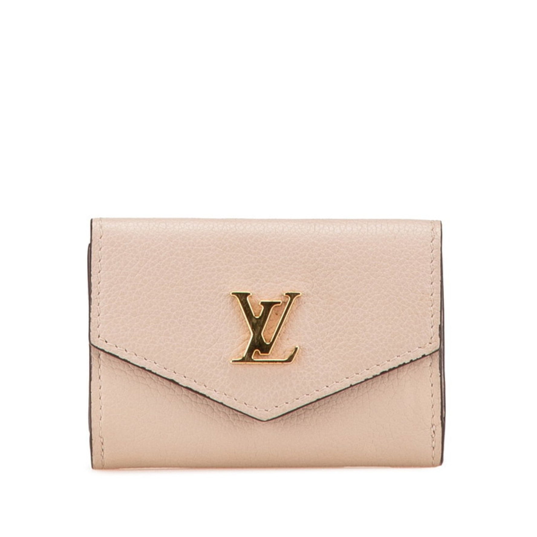 Louis Vuitton Portefeuille Lock Mini Tri-fold Wallet, Compact Wallet Greige/Gray Calf Leather