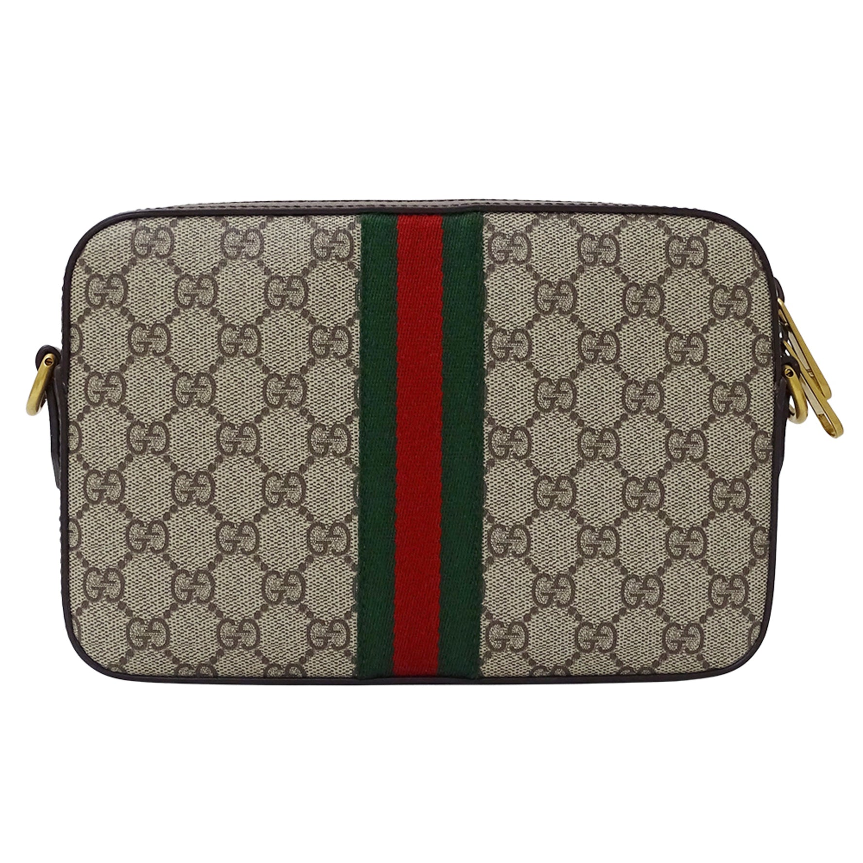 Gucci Ophidia GG Supreme Small Crossbody Bag in Beige and Brown, available women. This bag can be worn as a shoulder or clutch.