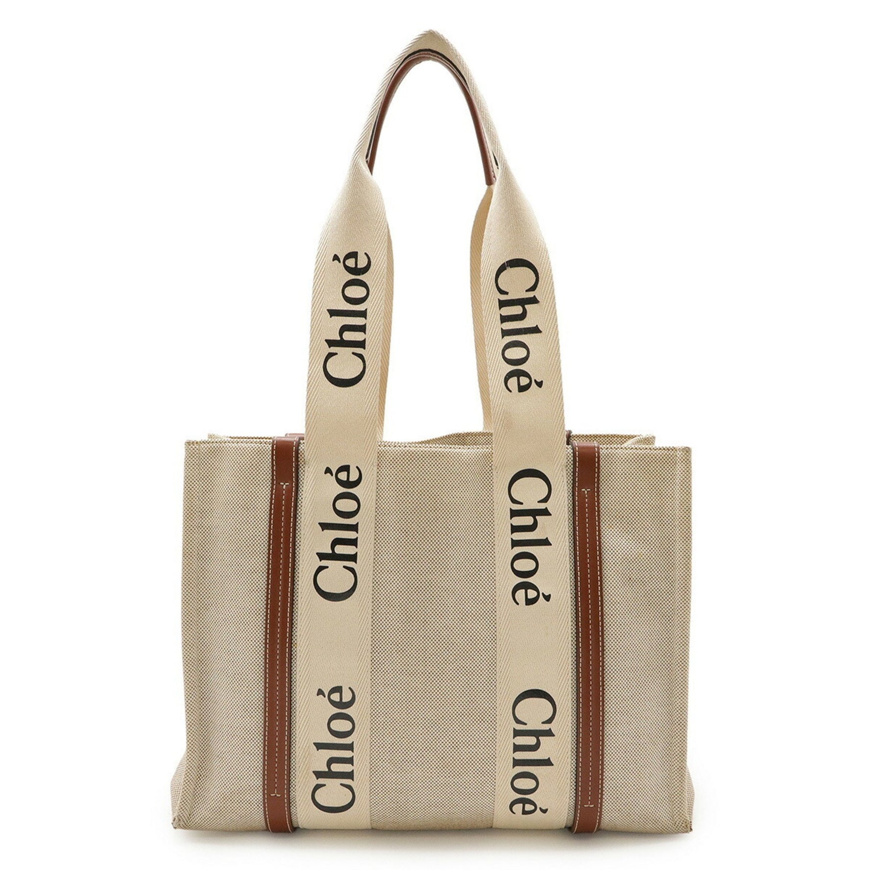 Chloé Chloe Woody Medium Tote/Shoulder Bag, Linen Canvas and Leather, Beige/Brown