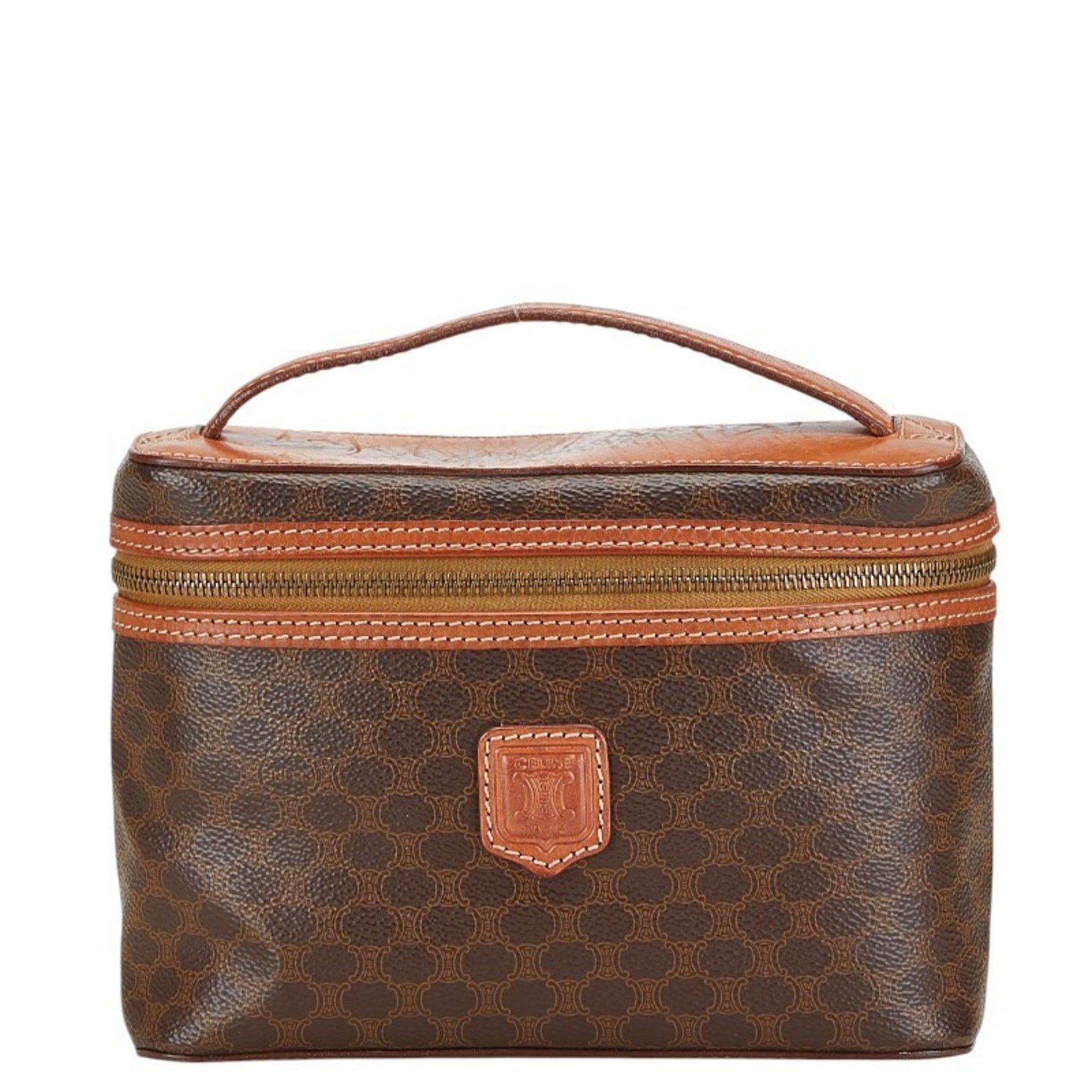 Celine Macadam Vanity Bag Handbag Pouch Brown PVC Leather