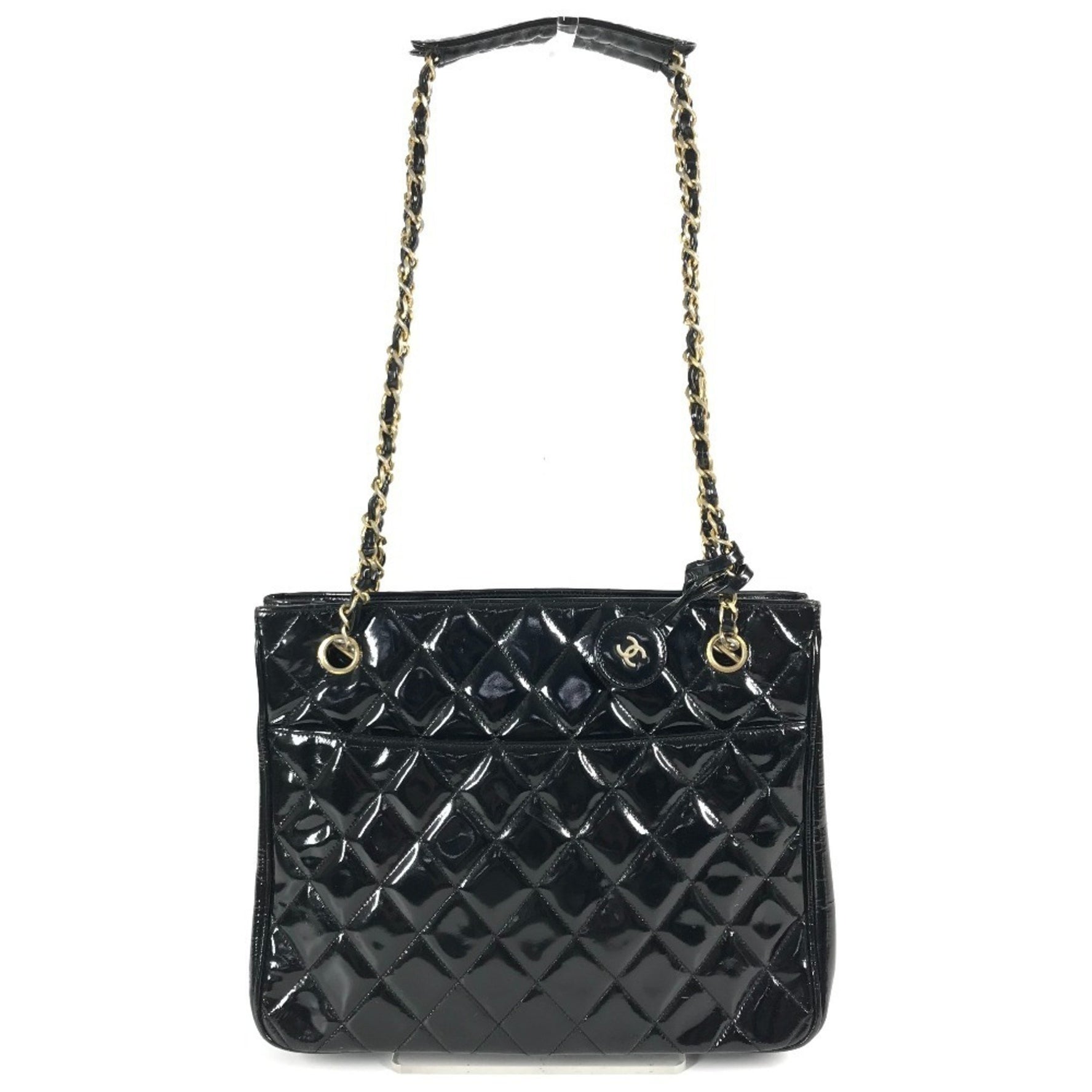 CHANEL Quilted Matelasse Double Chain Tote Bag, Enamel Shoulder