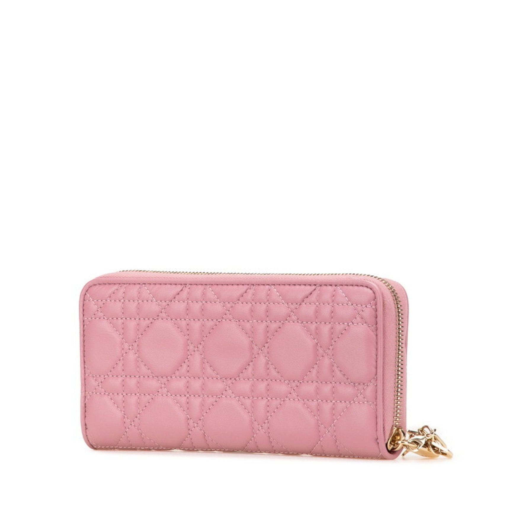 Christian Dior Dior Cannage Lady Round Zip Long Wallet Lambskin