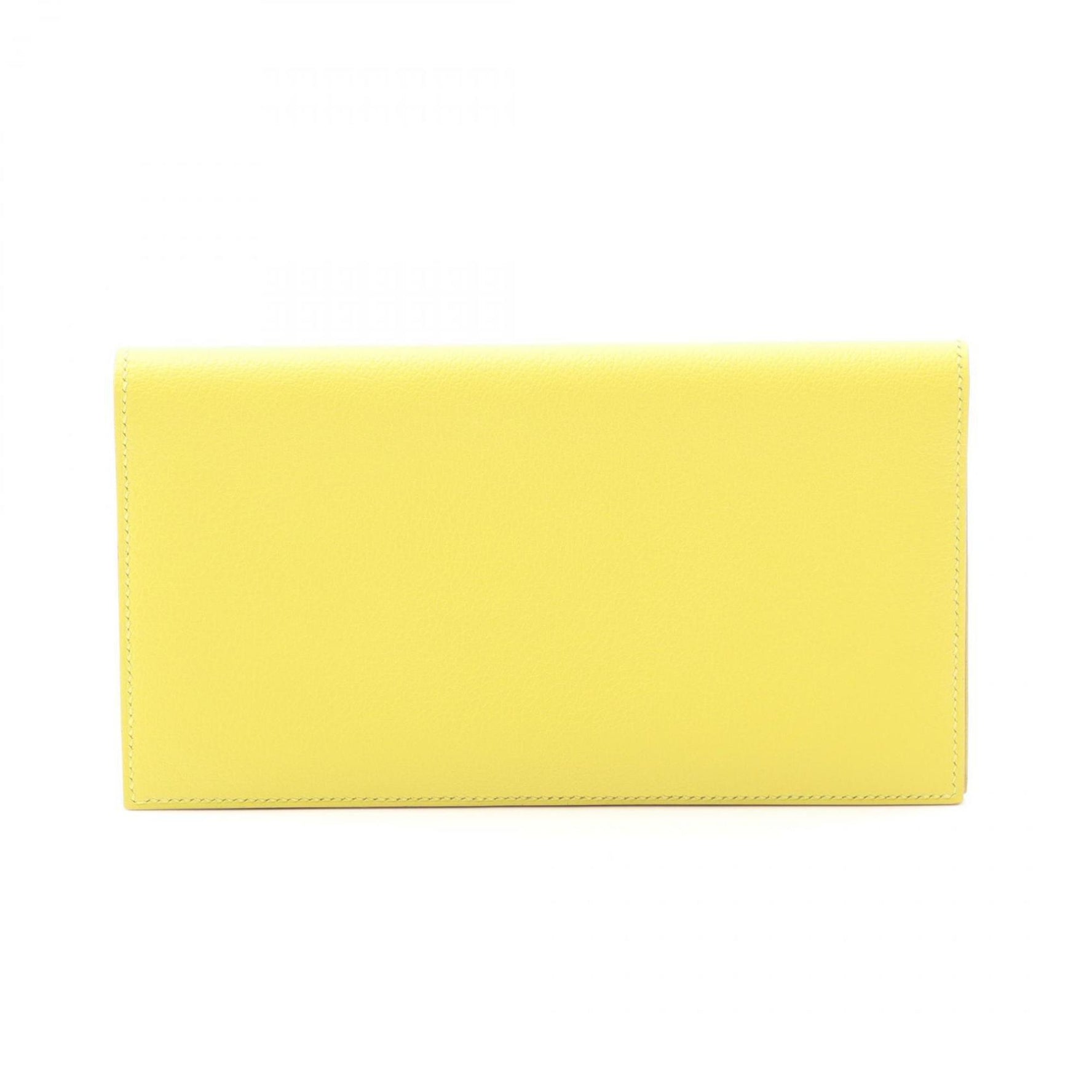 Hermes Hermès Fleming Souffle Bifold Long Wallet, Leather, Evercolor, Yellow