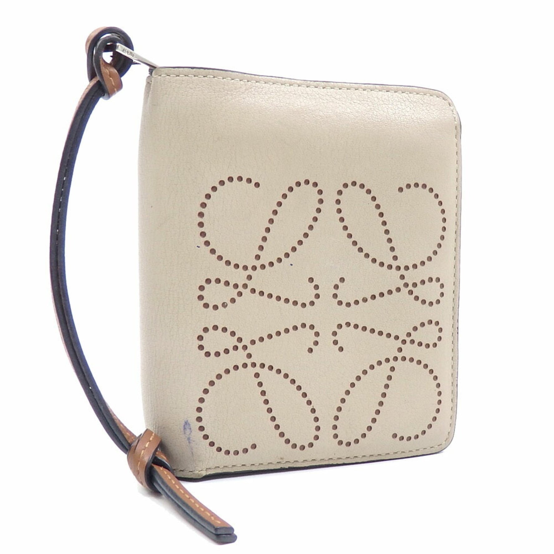 Loewe Compact Zip Wallet, Beige and Brown Leather