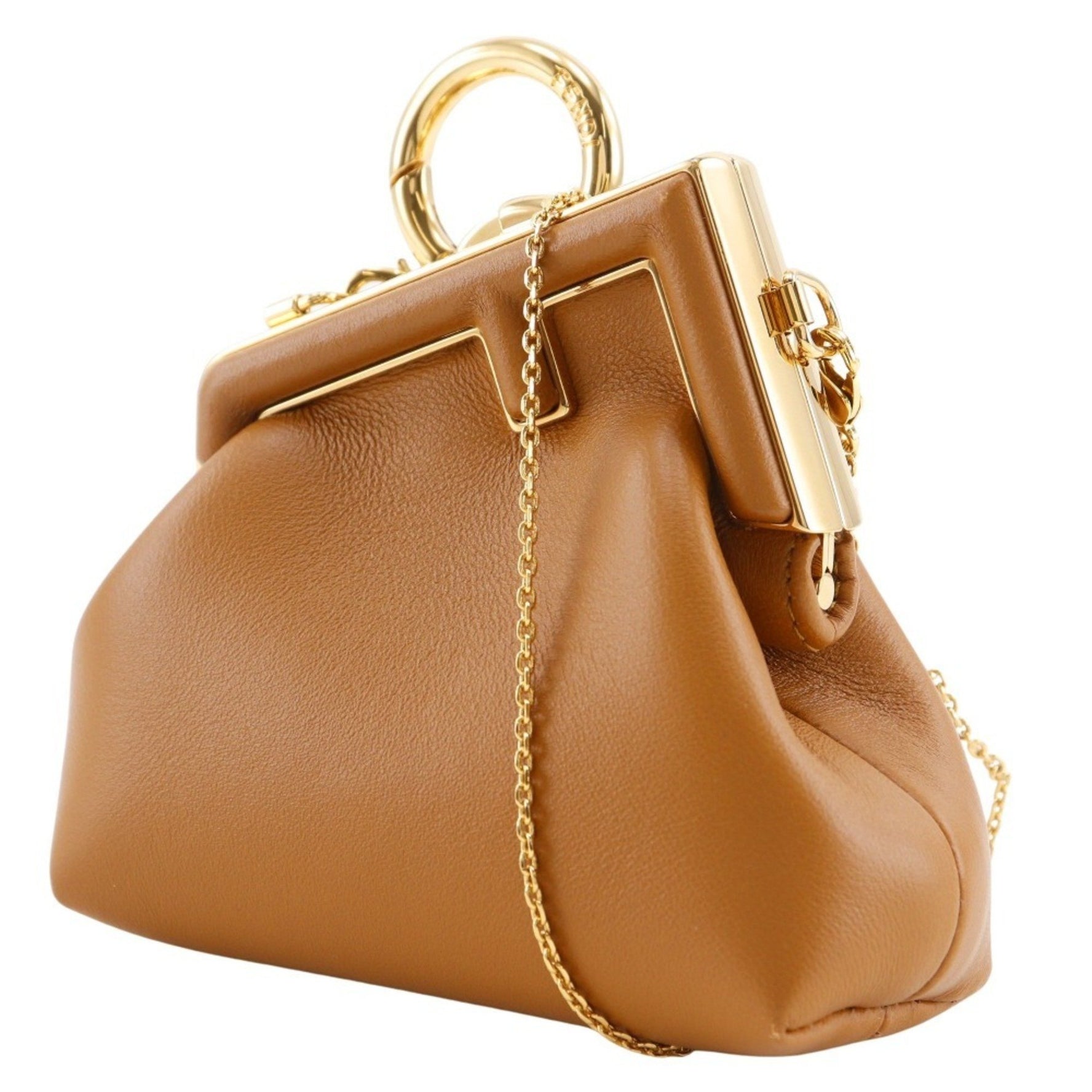 FENDI Nano First Shoulder Bag with Charm and Chain Pouch - Made in Italy, Leather, Clasp Purse