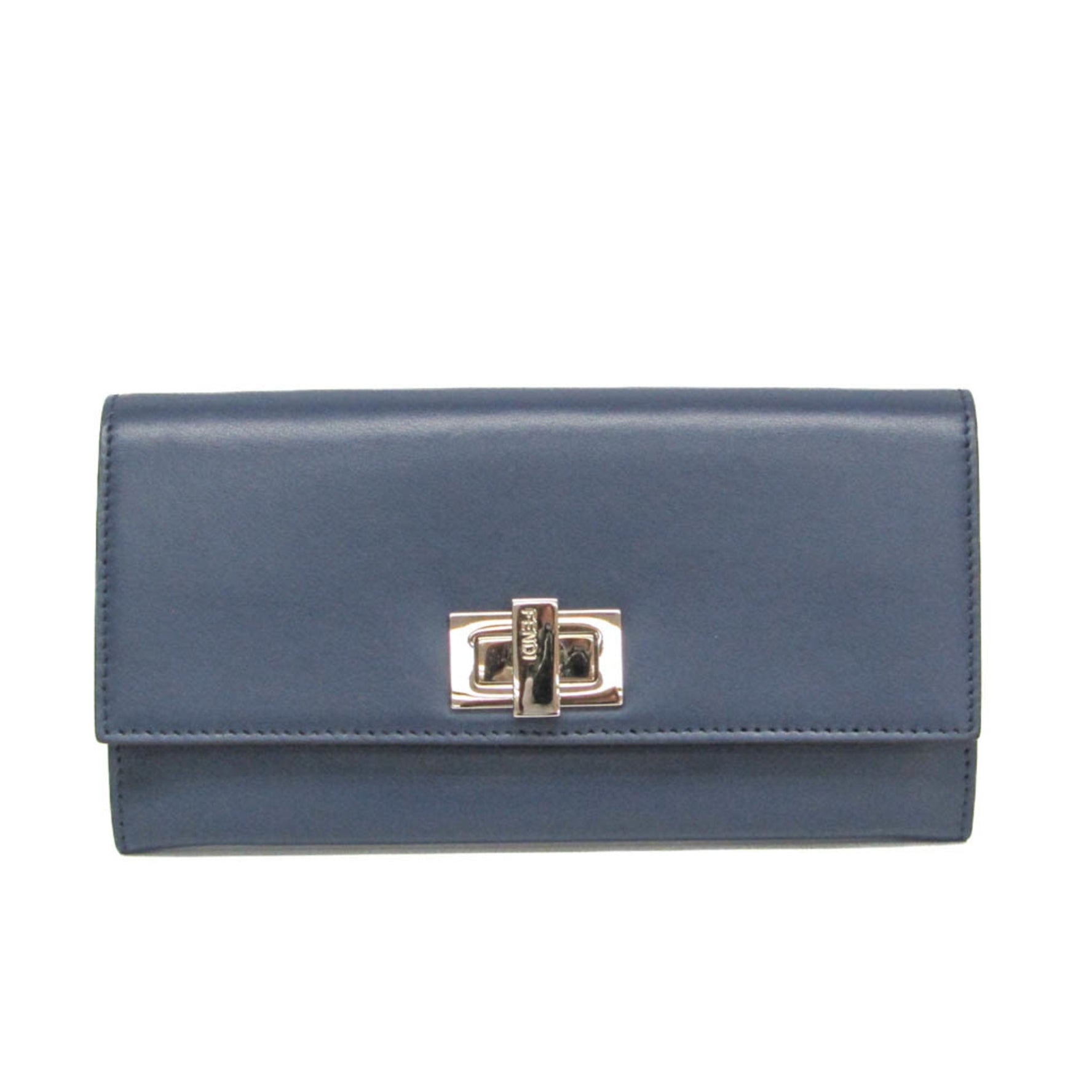 Fendi Peekaboo 8M0377 Women's Leather Long Wallet (bi-fold) Navy