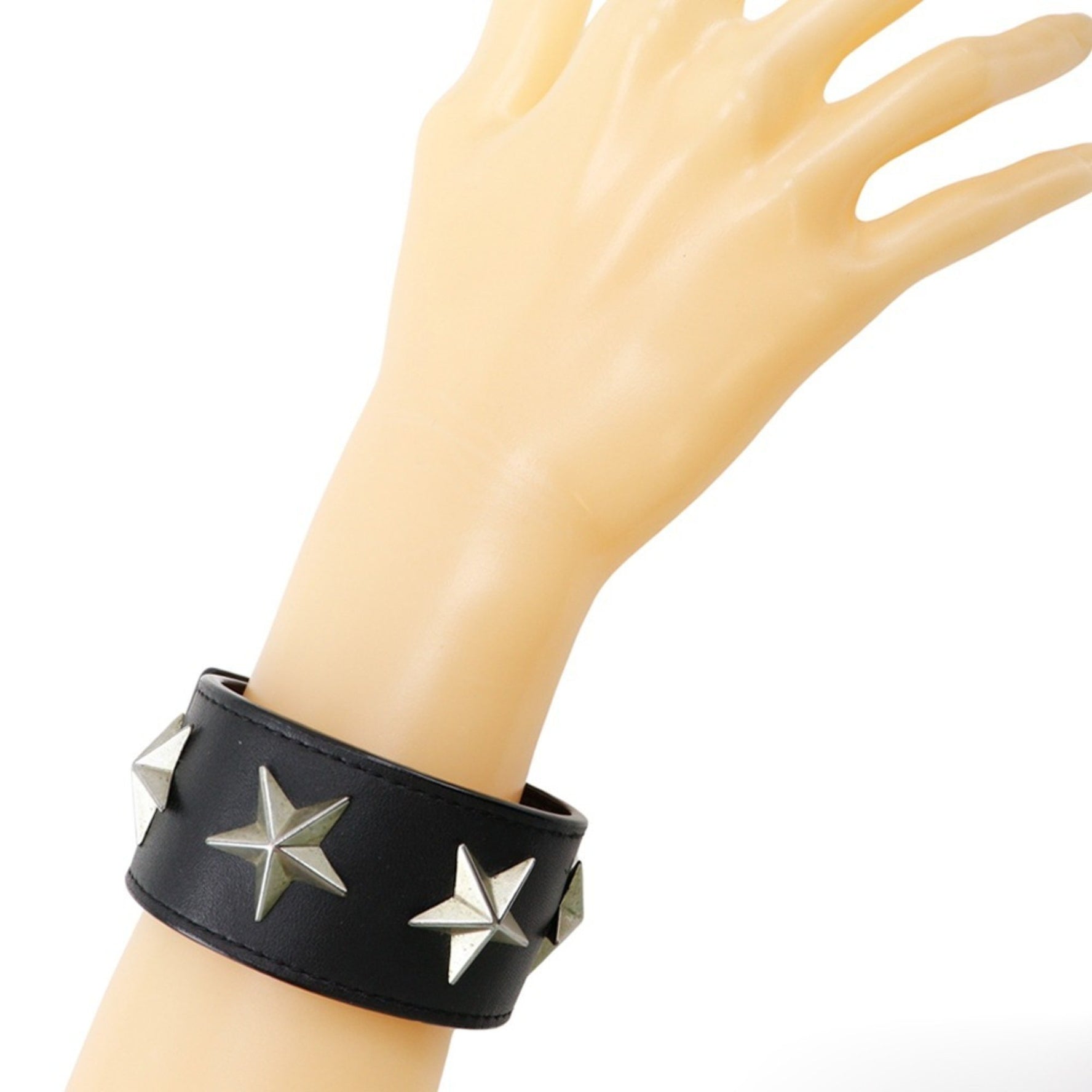 Givenchy Star Studs Bracelet, Black Leather, Approximately 42g, Men's