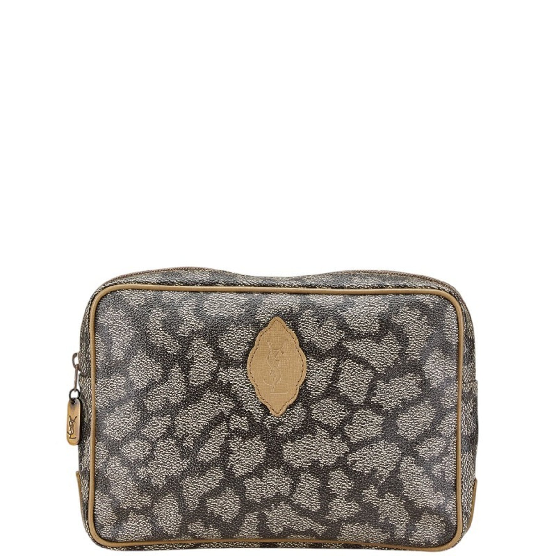 Saint Laurent Giraffe Clutch Bag Second Beige Brown Leather Women's SAINT LAURENT