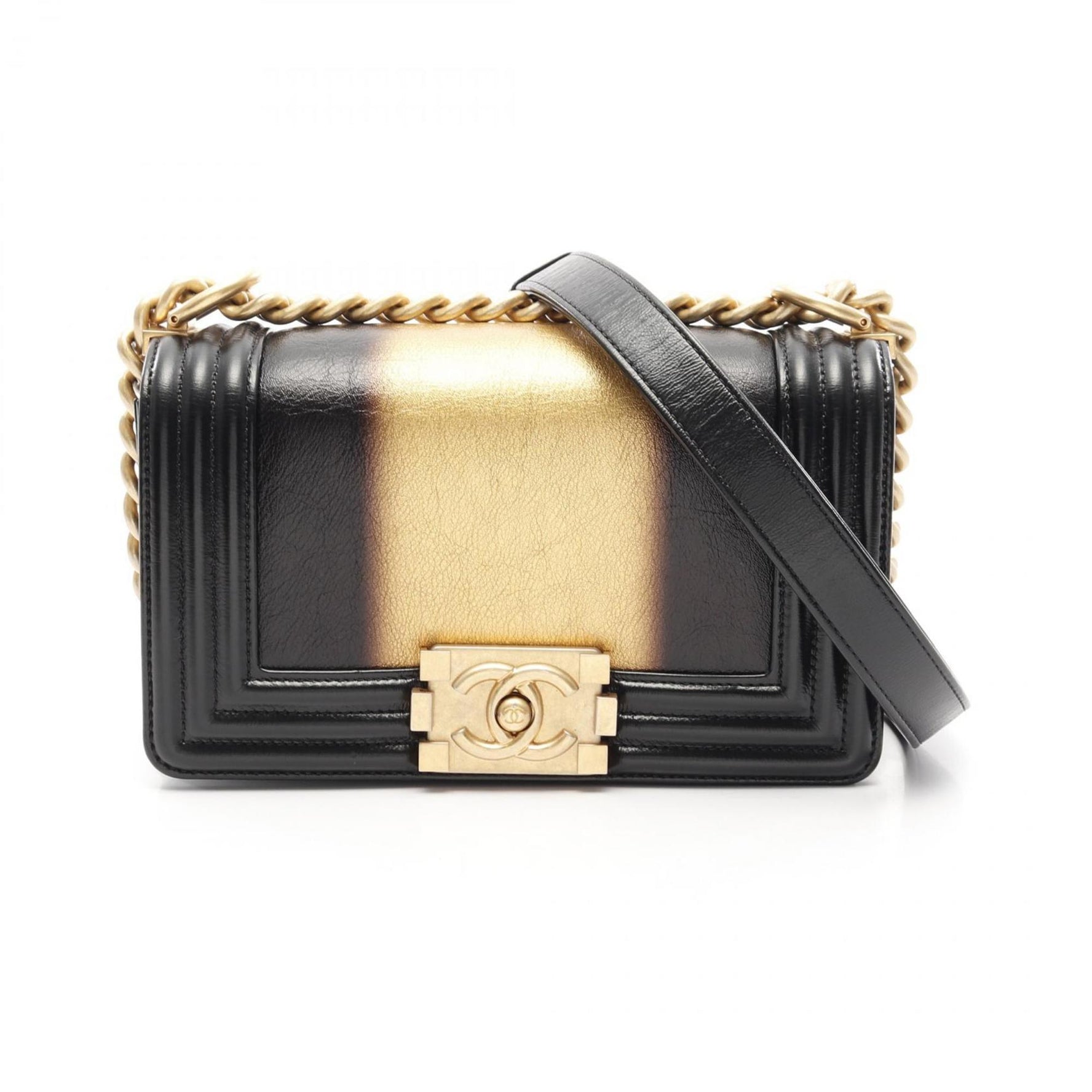 CHANEL Boy Chanel Small Shoulder Bag Leather Women's Black Gold A67085