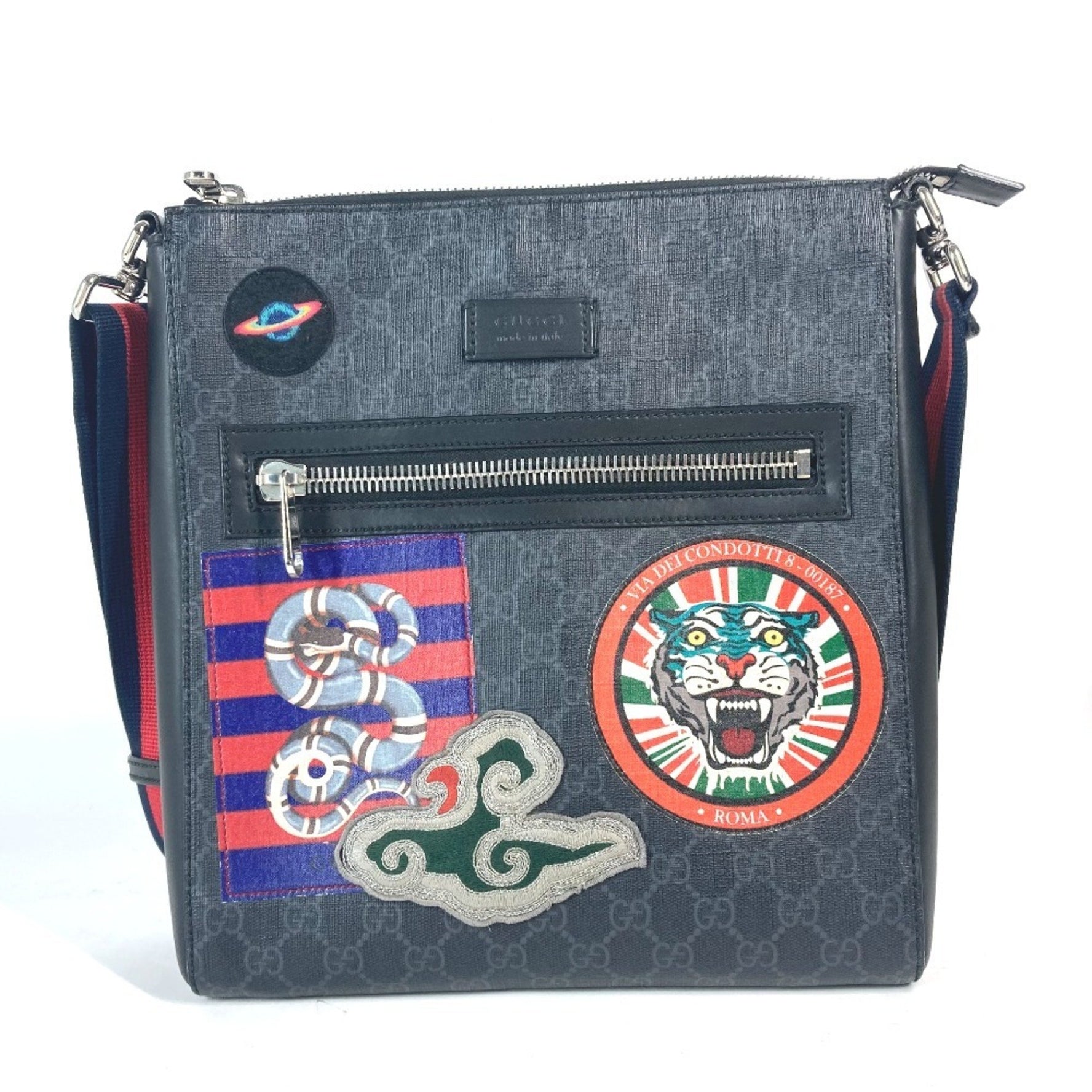 GUCCI GG Tiger Patch Courier Crossbody Bag Messenger Shoulder Supreme Canvas Men's Black x Multicolor