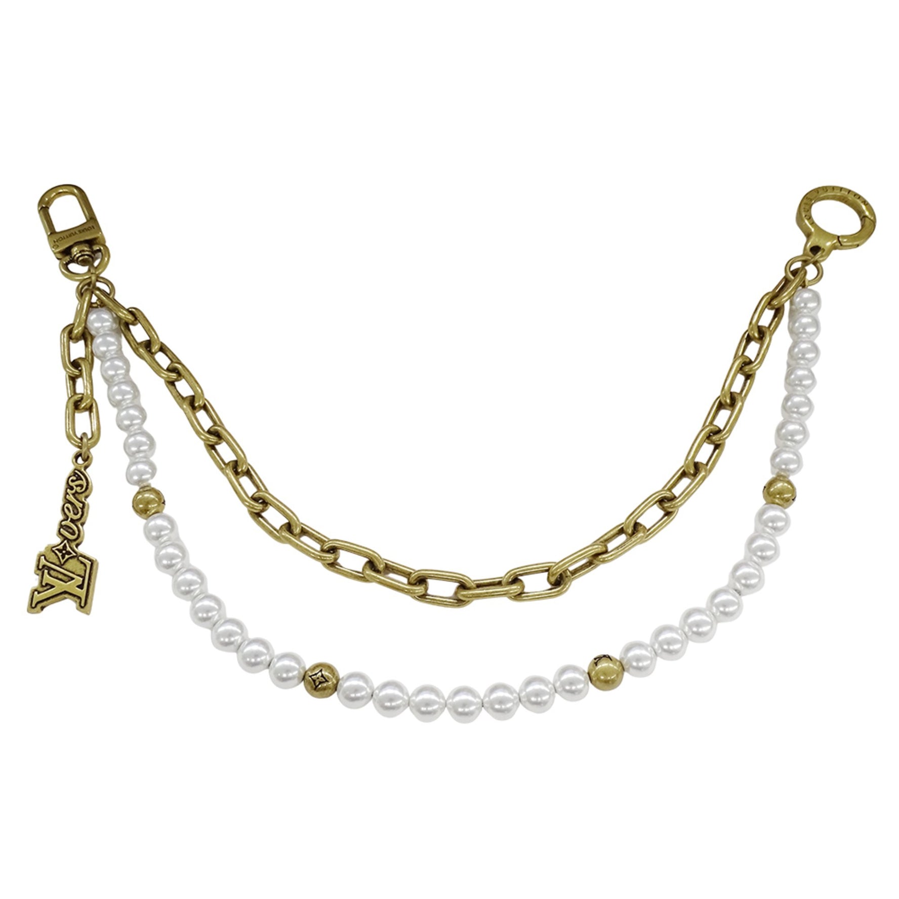Louis Vuitton Metal and Glass Pearl Bag Charm Chain/Belt Charm, Gold White