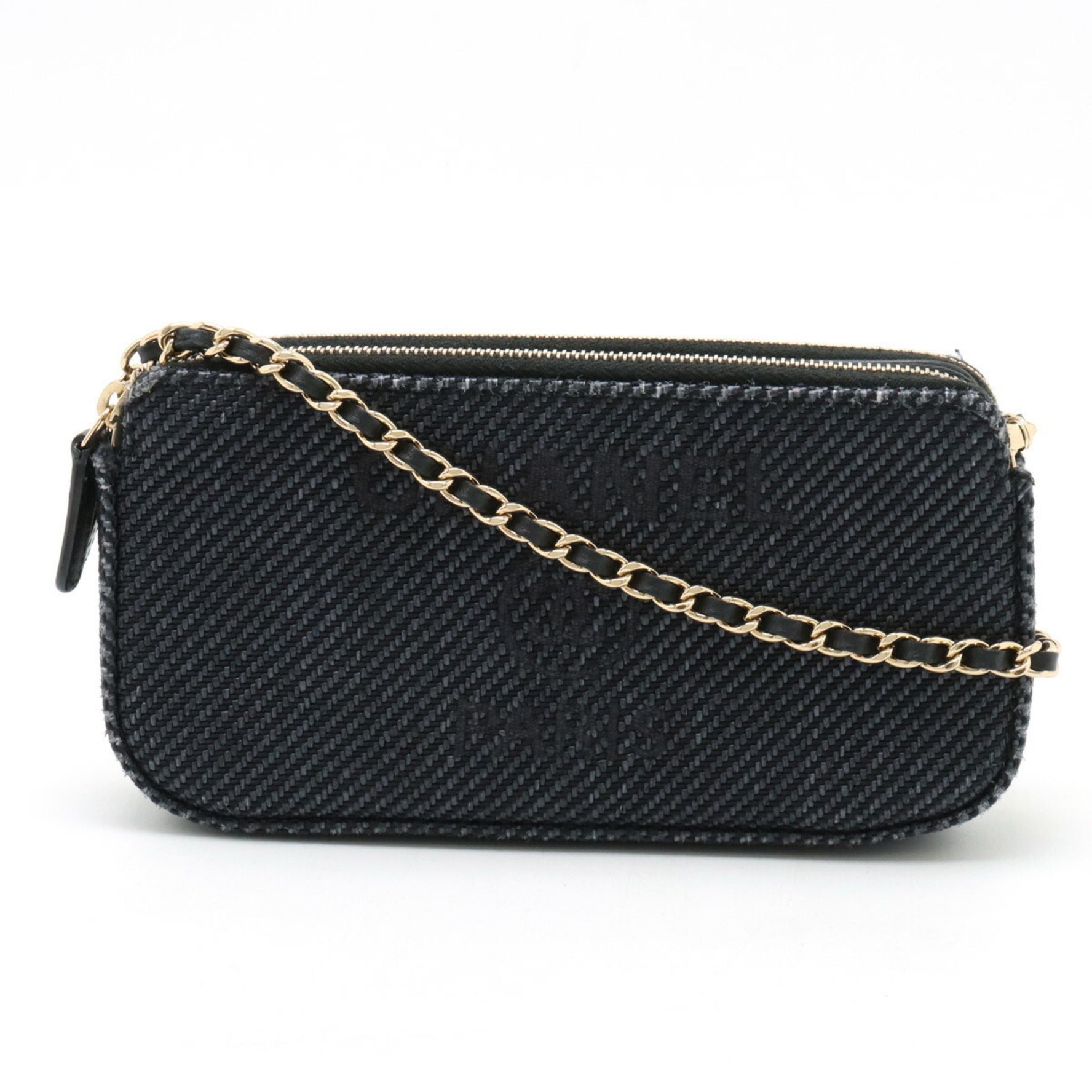 CHANEL Deauville Line Chain Wallet Long Clutch Bag Shoulder Canvas Leather