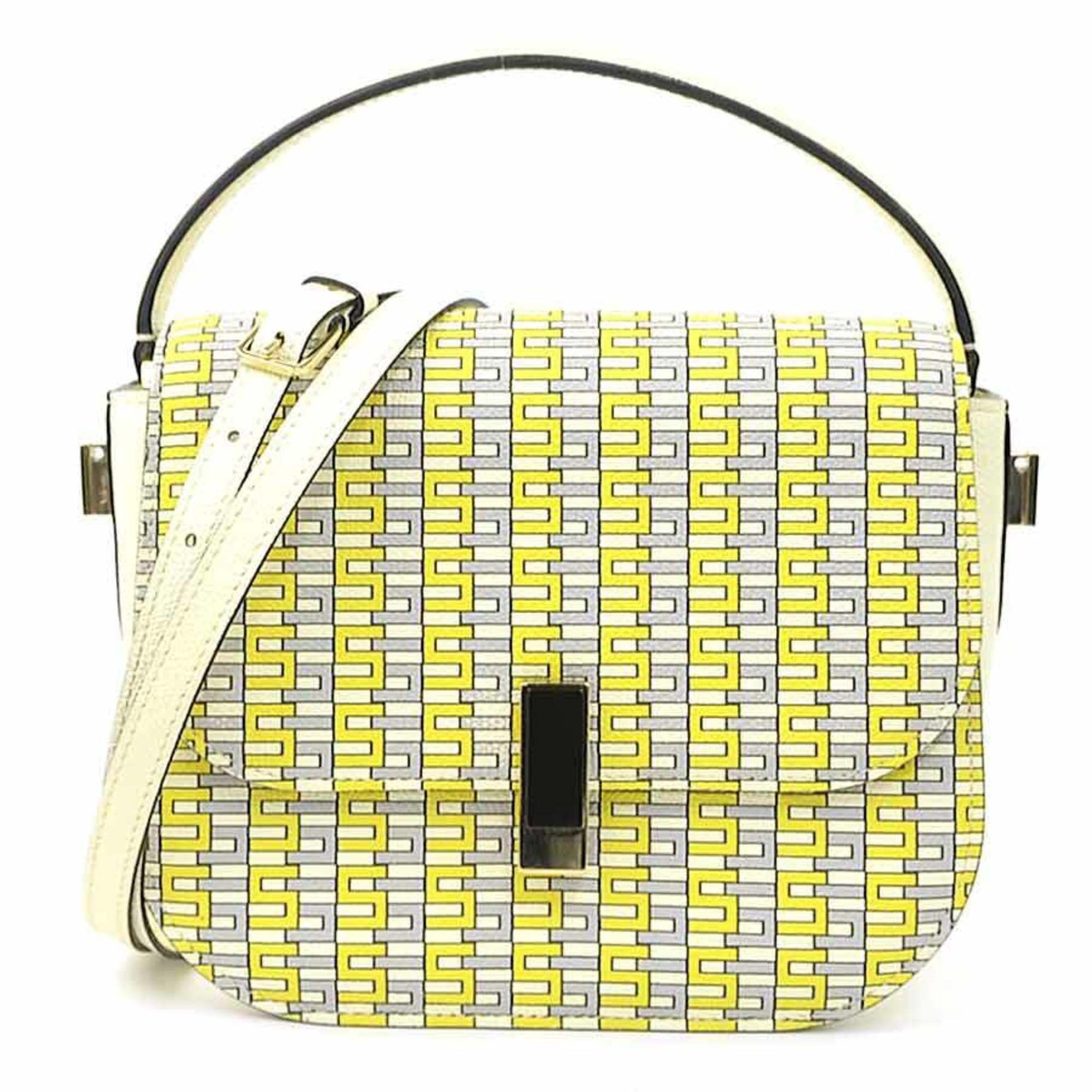 Valextra Iside Crossbody Leather Handbag/Shoulder Bag in Yellow, Gray, and Ivory