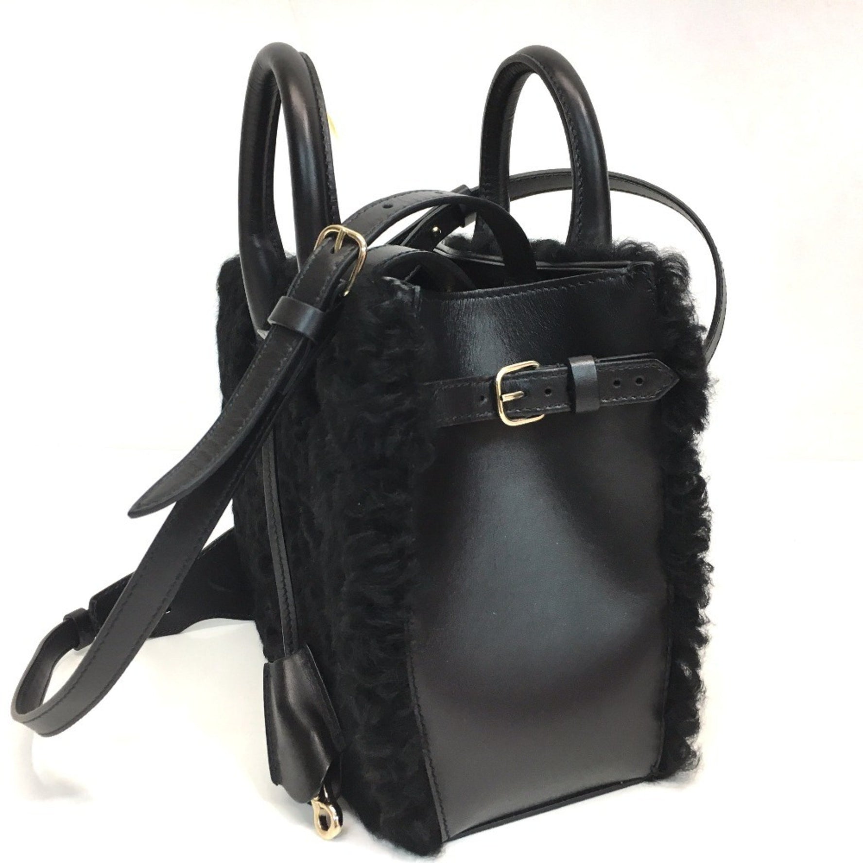 BALENCIAGA Padlock Nude Shoulder Bag Handbag Mouton Leather Women's Black