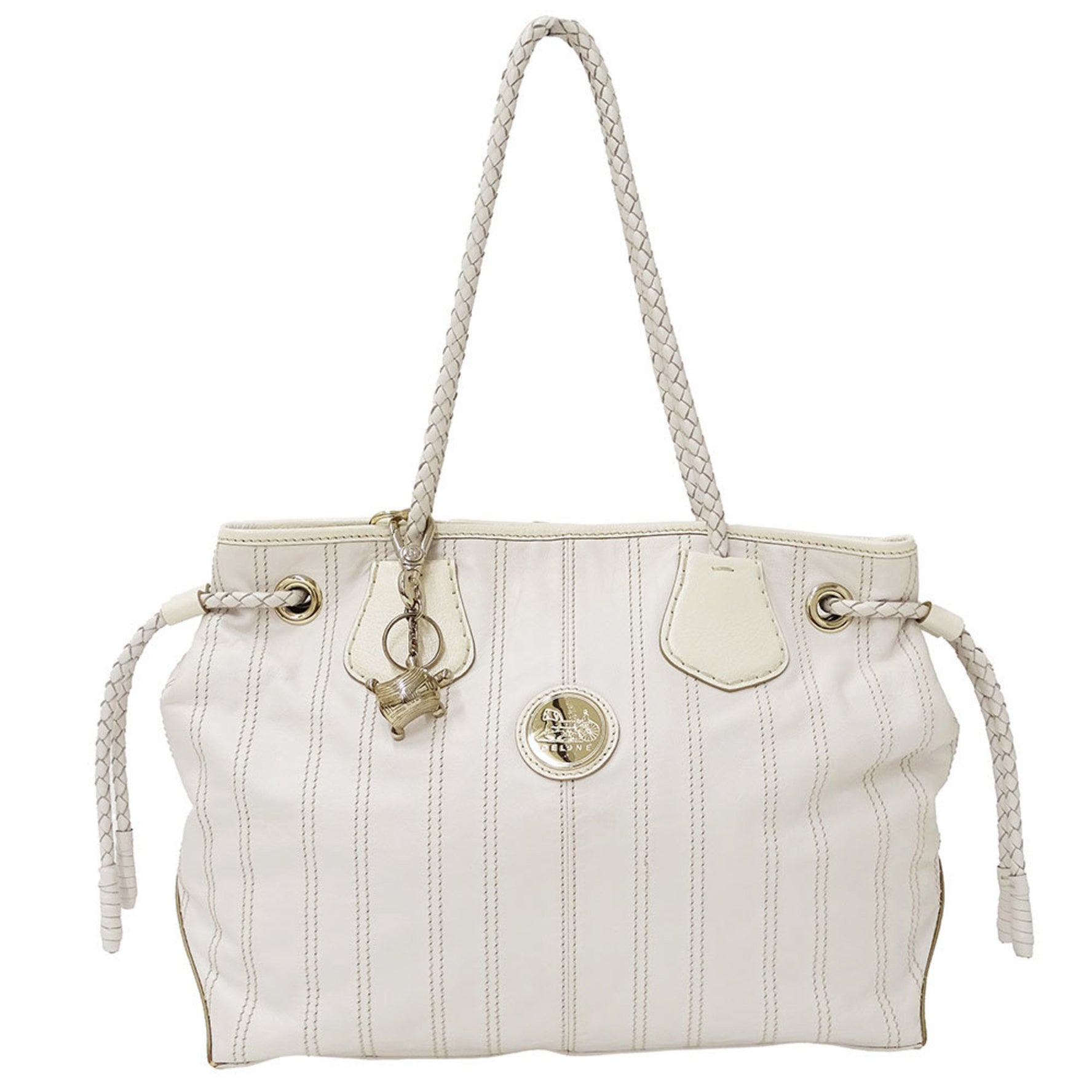 Celine Women's Tote Bag in White Leather