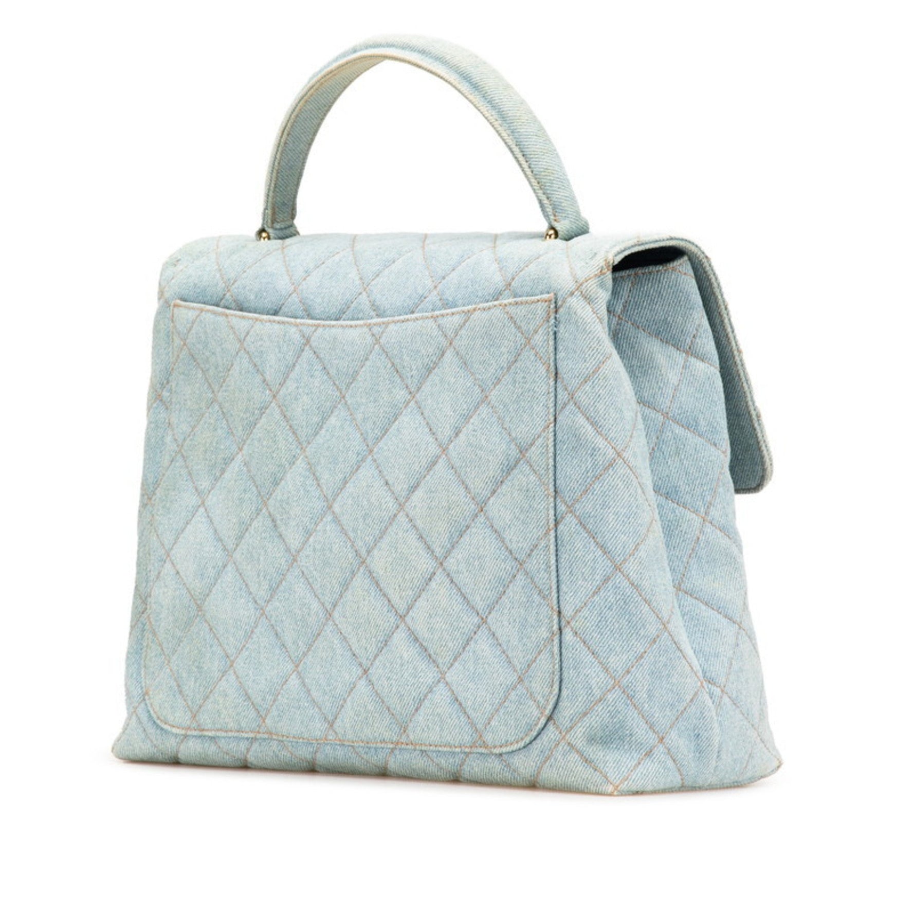 Chanel Coco Mark Quilted Handbag with Top Handles, Light Blue Denim