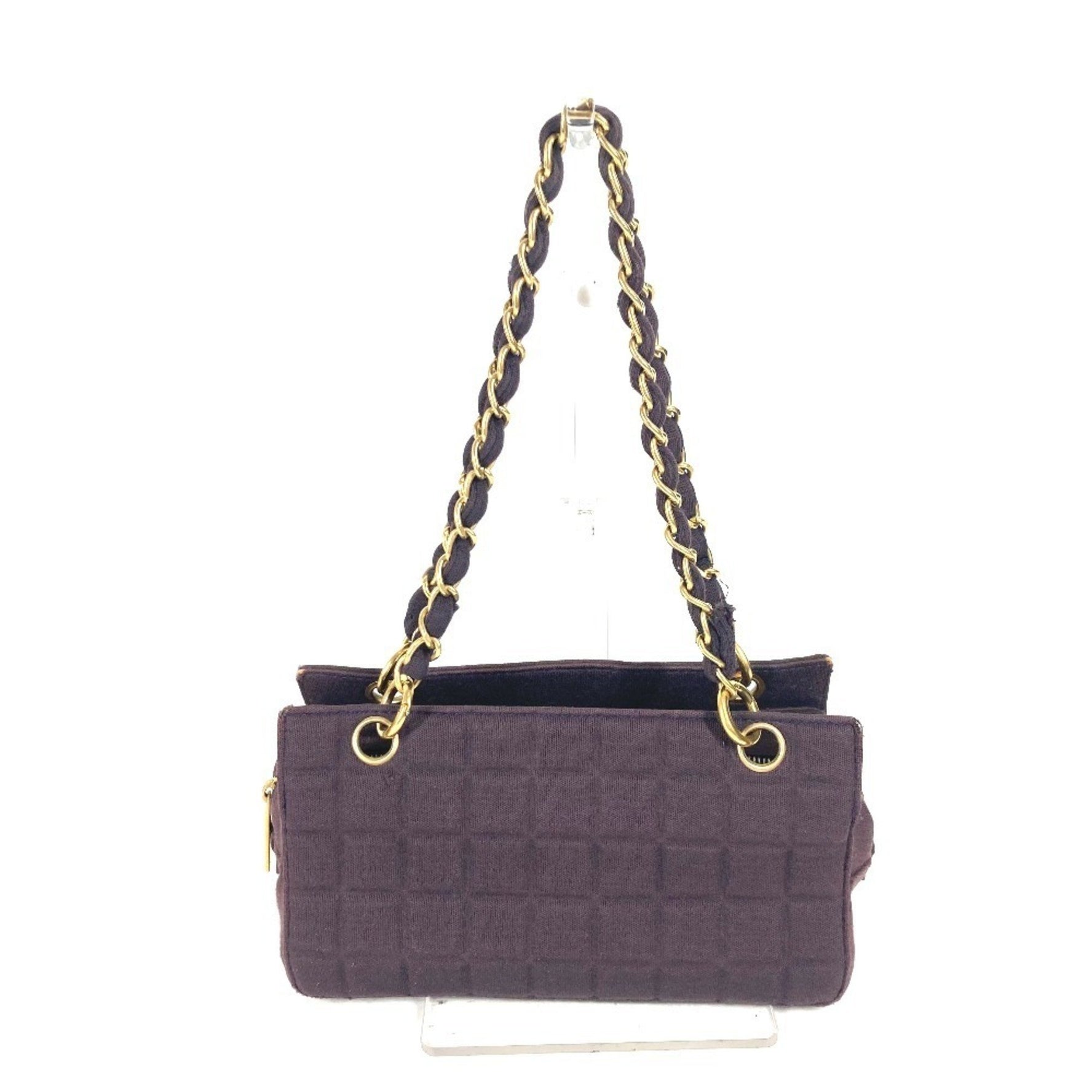 CHANEL CC logo Coco mark chocolate bar double chain bag shoulder jersey women's purple