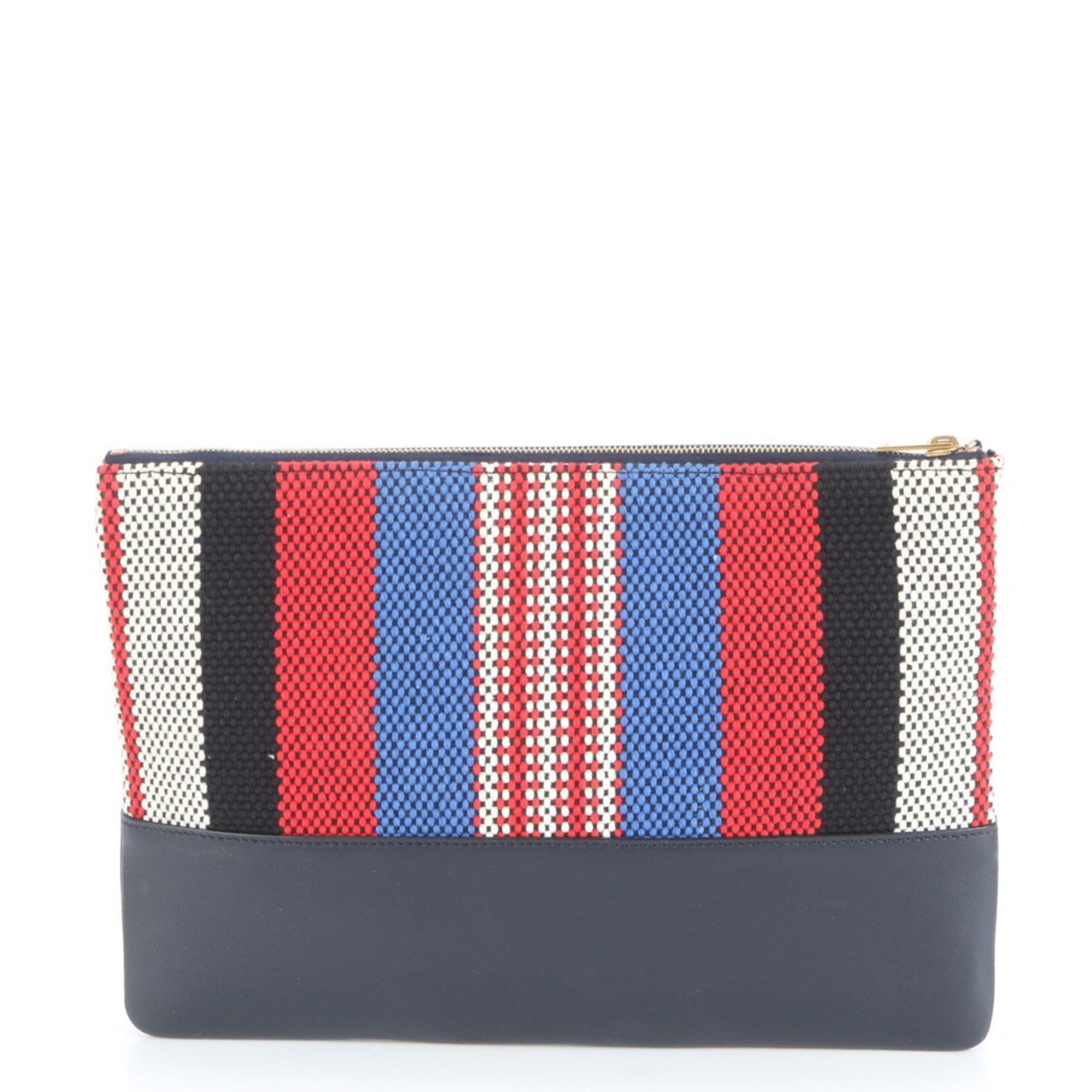 Celine Solo Striped Leather Clutch Bag with Handbag and Second Pouch in Black Multicolor