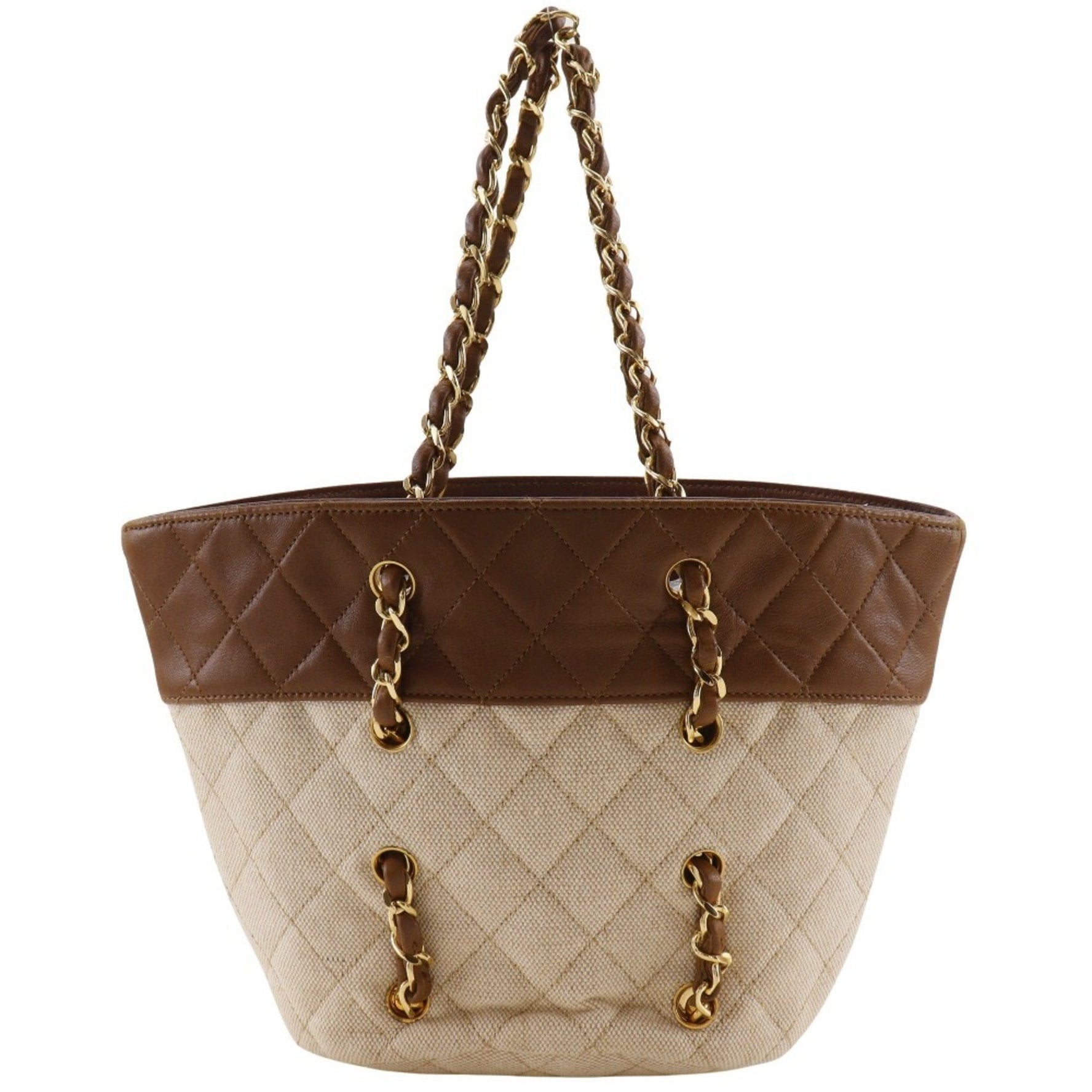 CHANEL Chain Bag, Matelasse Canvas and Leather Handbag