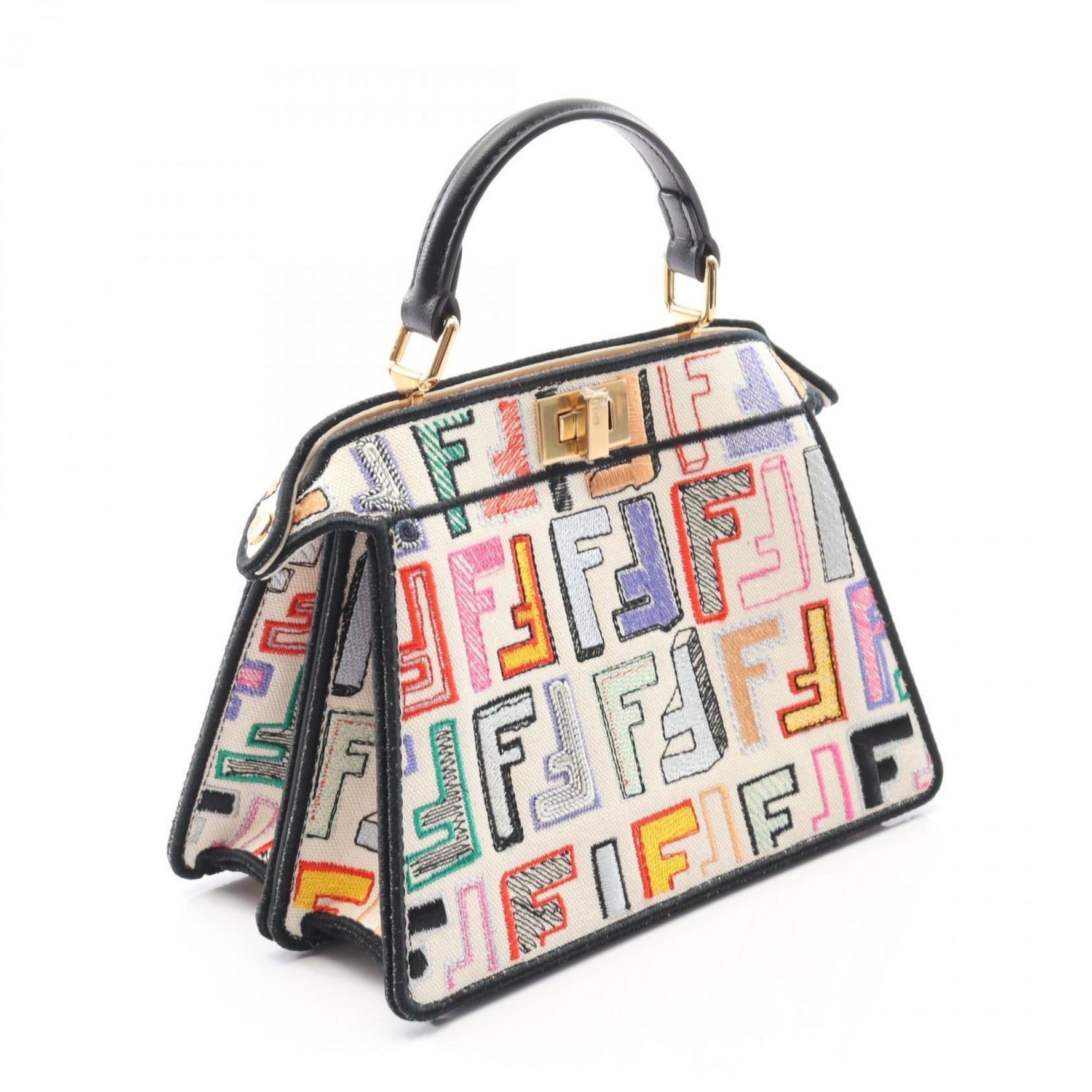 FENDI Peekaboo ISeeU Handbag, Canvas and Leather, White, Black, Multicolor