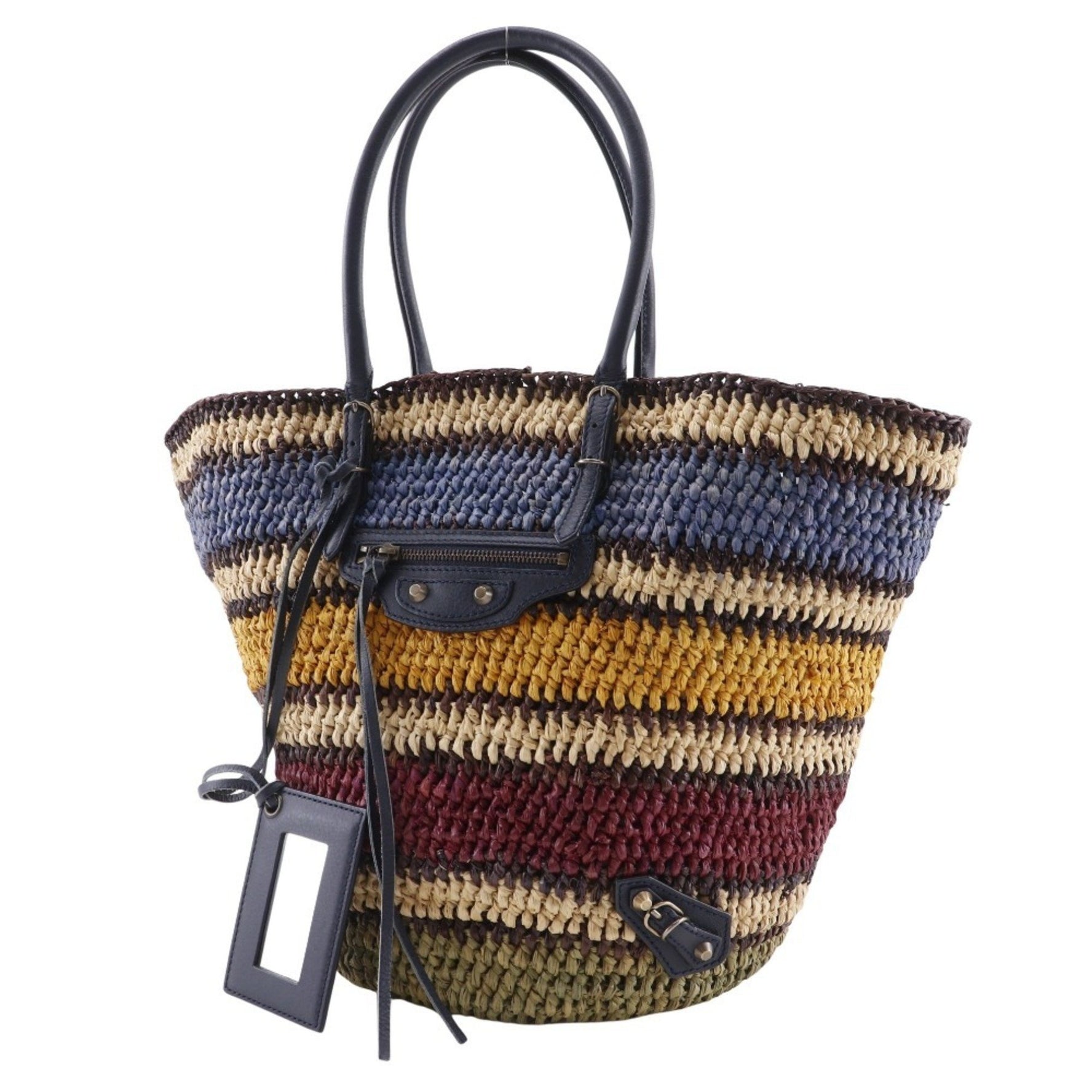 Balenciaga Basket Bag Tote Raffia x Leather Open