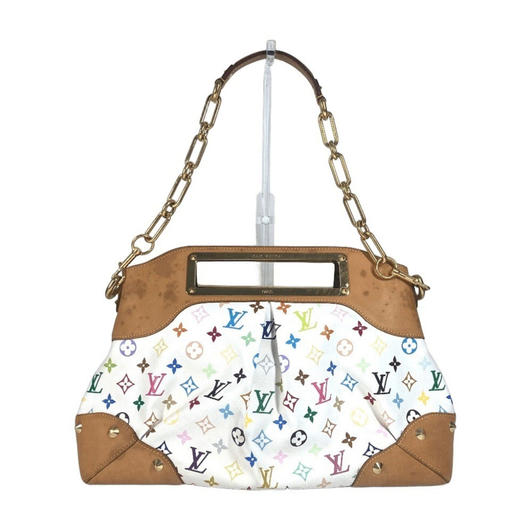 Louis Vuitton Monogram Multicolore Judy GM Shoulder Bag with Chain, Handbag, Canvas, Blanc White