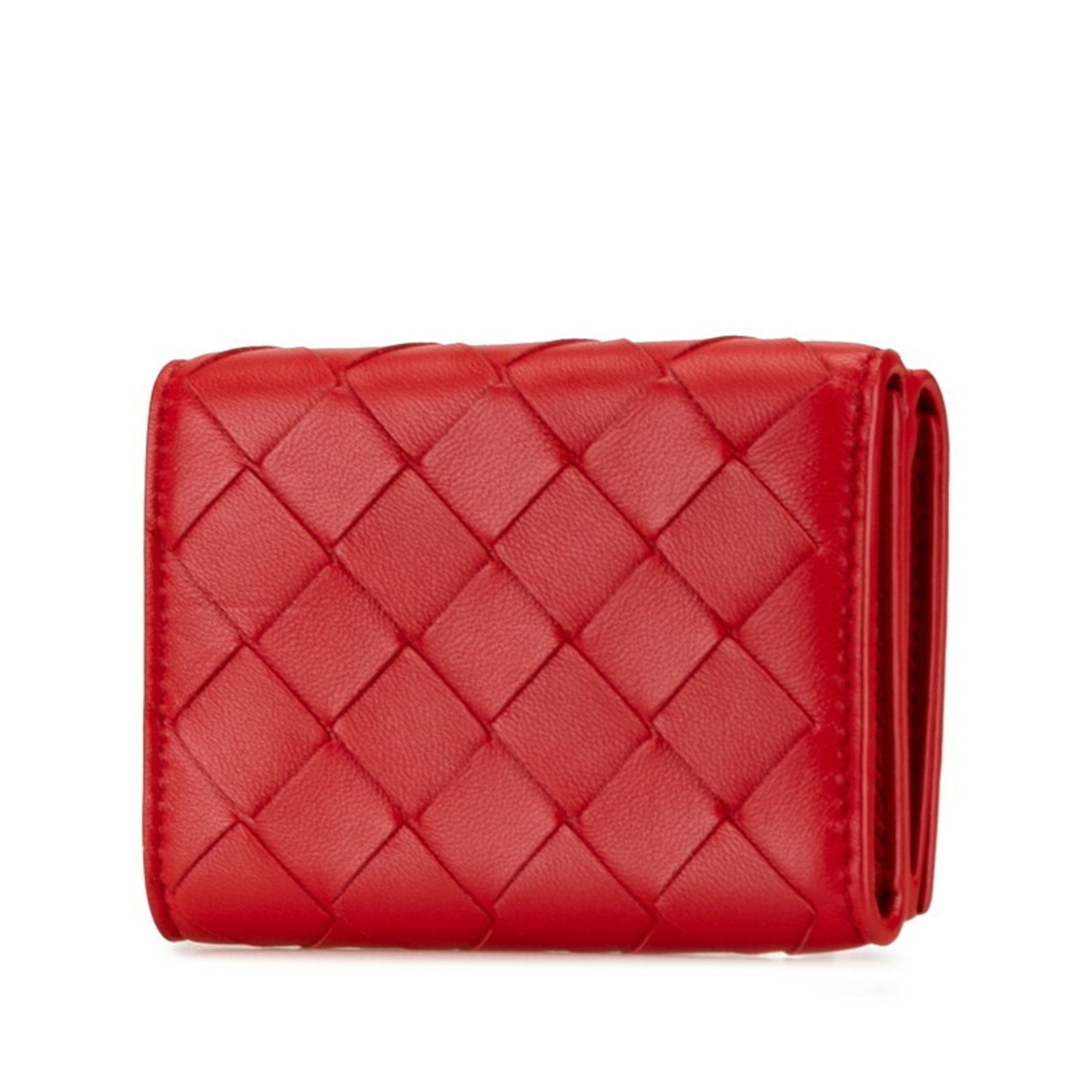 Bottega Veneta Intrecciato Tri-fold Wallet Red Leather BOTTEGAVENETA