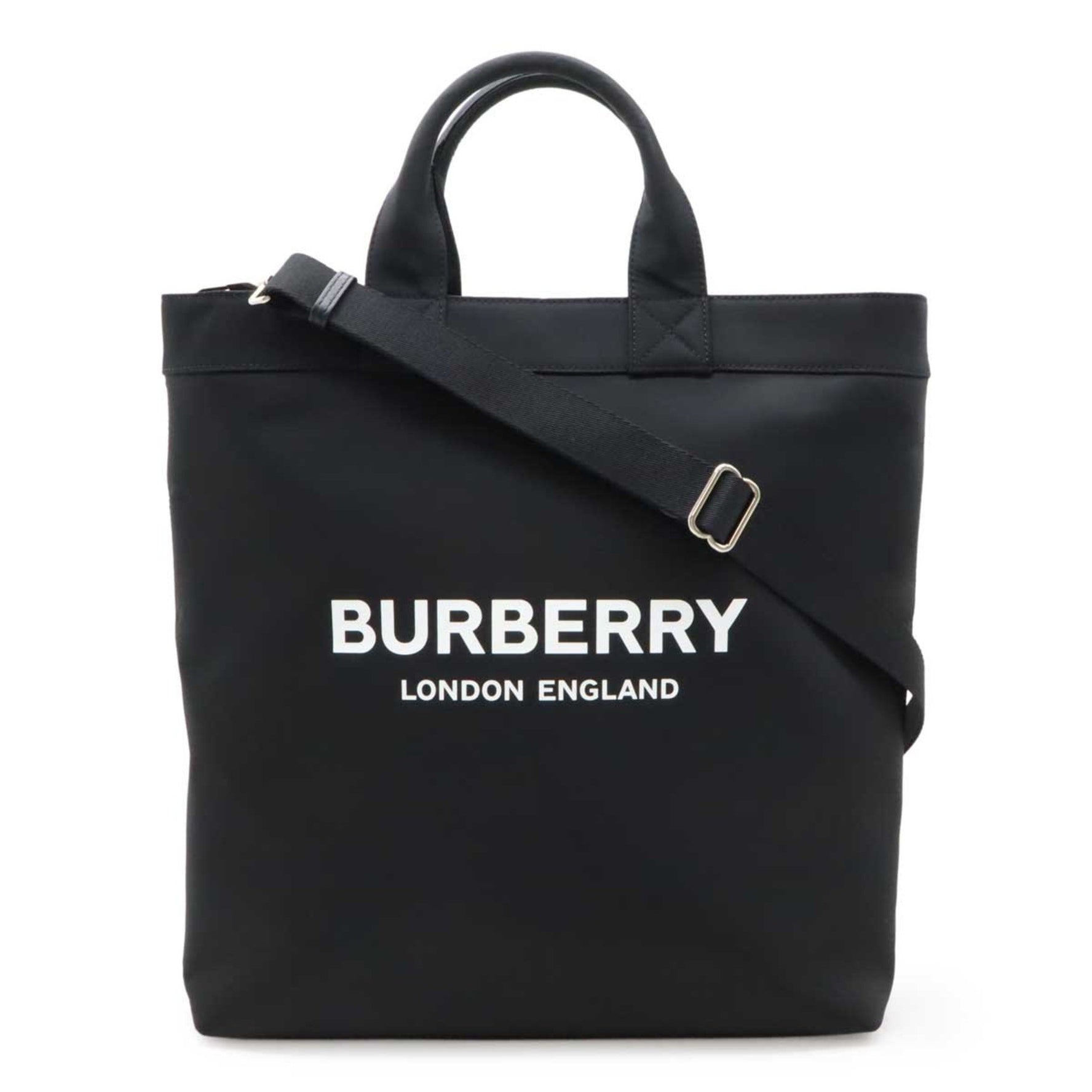 BURBERRY ARTIE Print Tote Bag Shoulder Nylon Leather Black