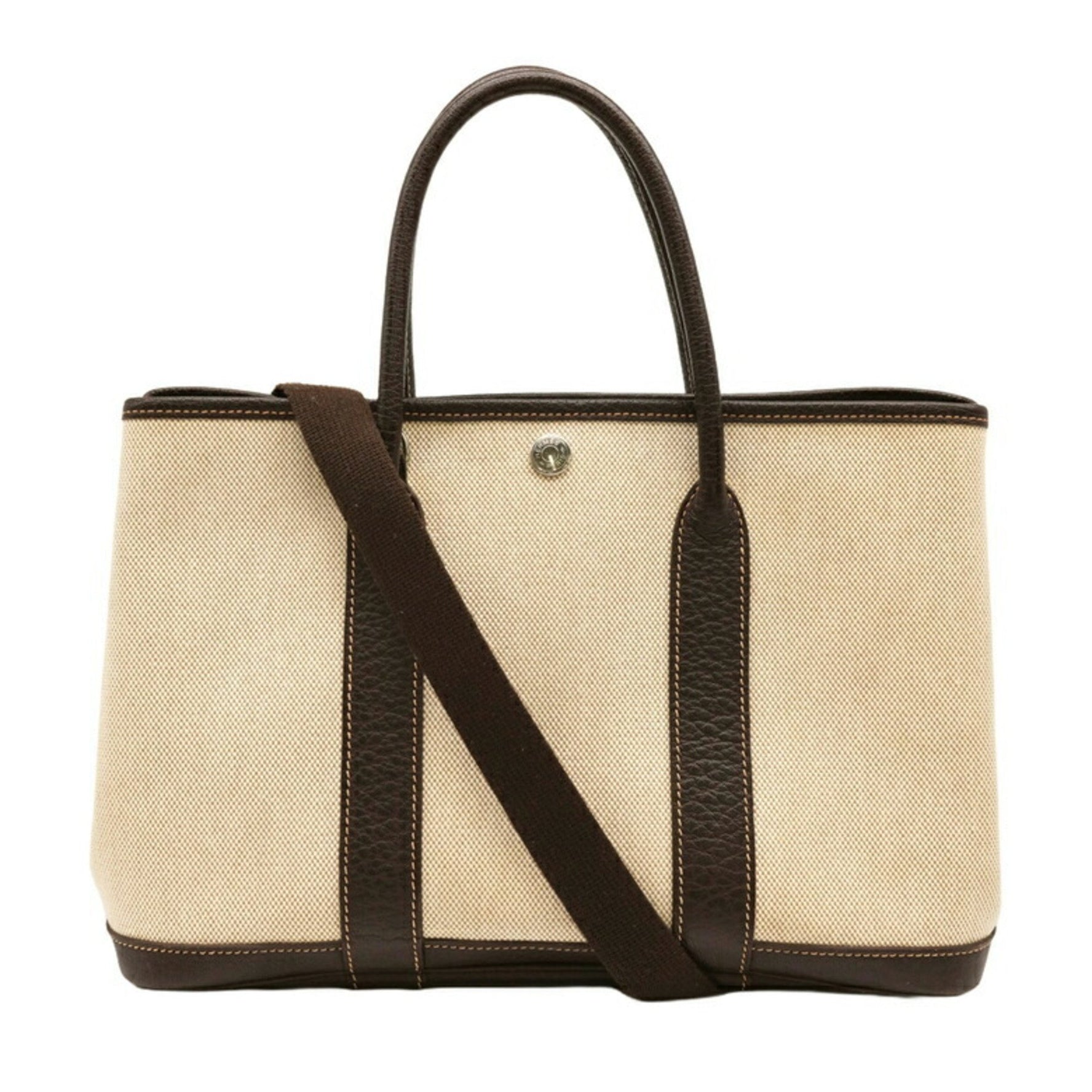 HERMES Garden 30 TPM Handbag Tote Leather Toile H Beige Brown □I with strap