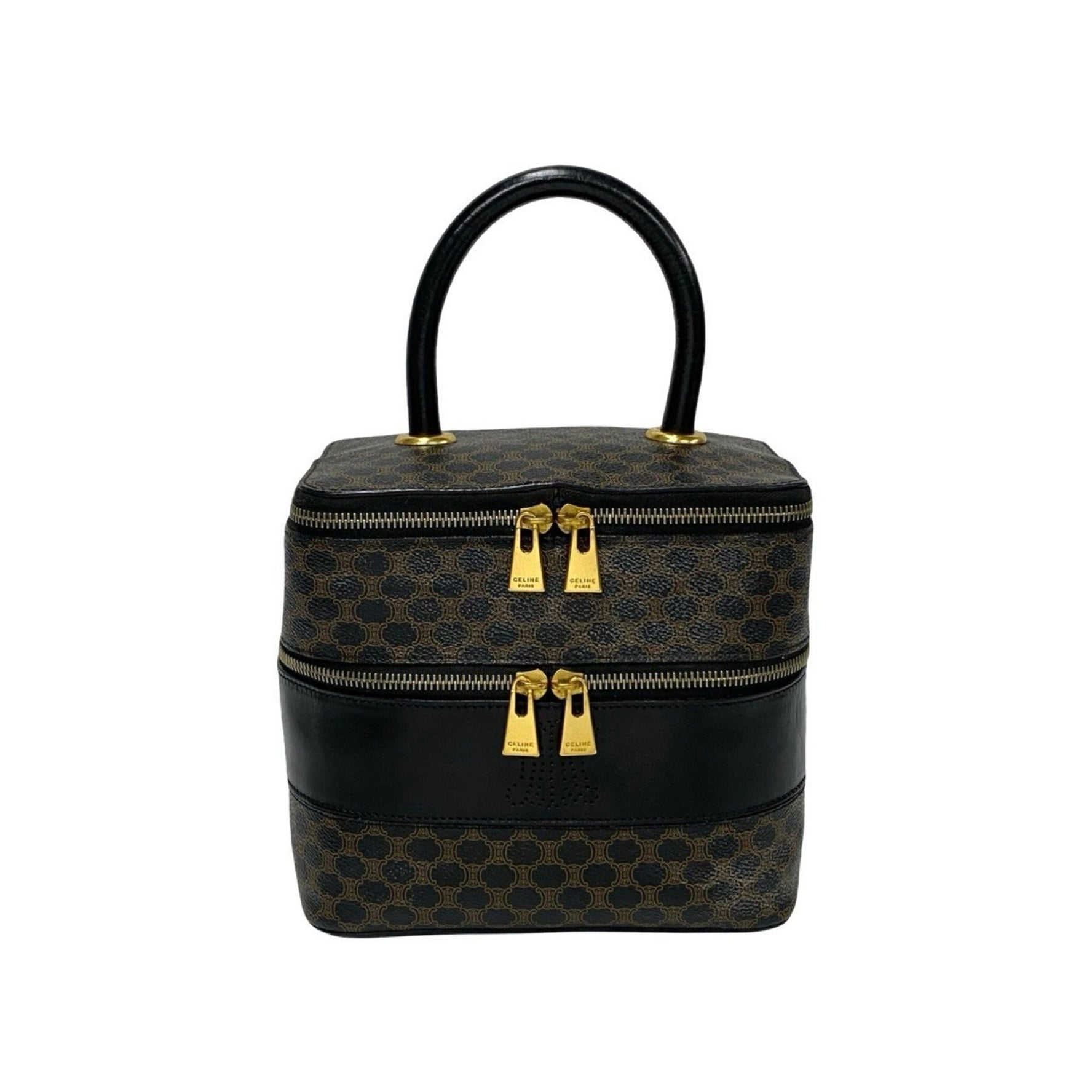 CELINE Macadam Blason Triomphe Leather Handbag/Vanity Bag/Makeup Box, Black